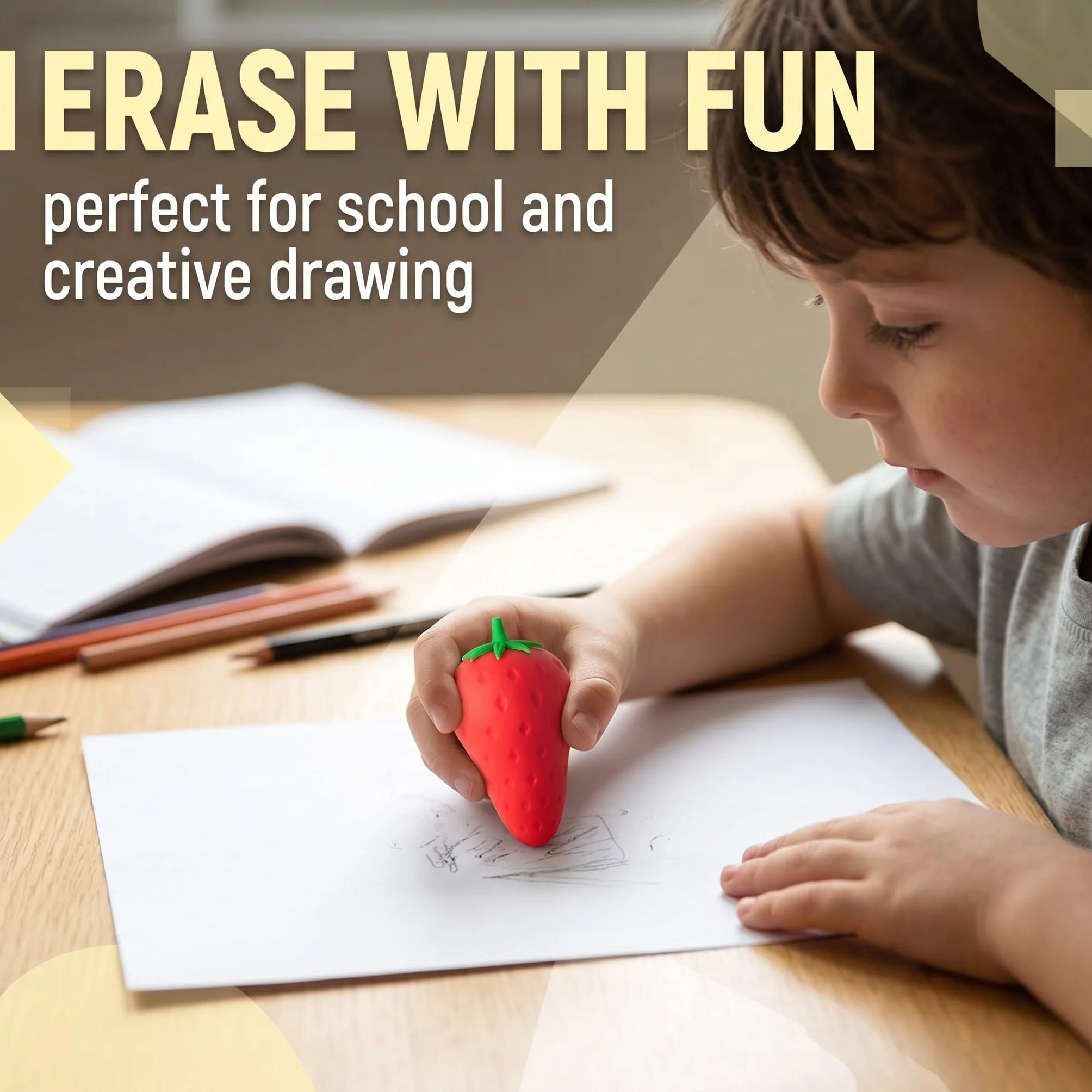Gommes Effaçables Multicolores Fruits pour École et Bureau