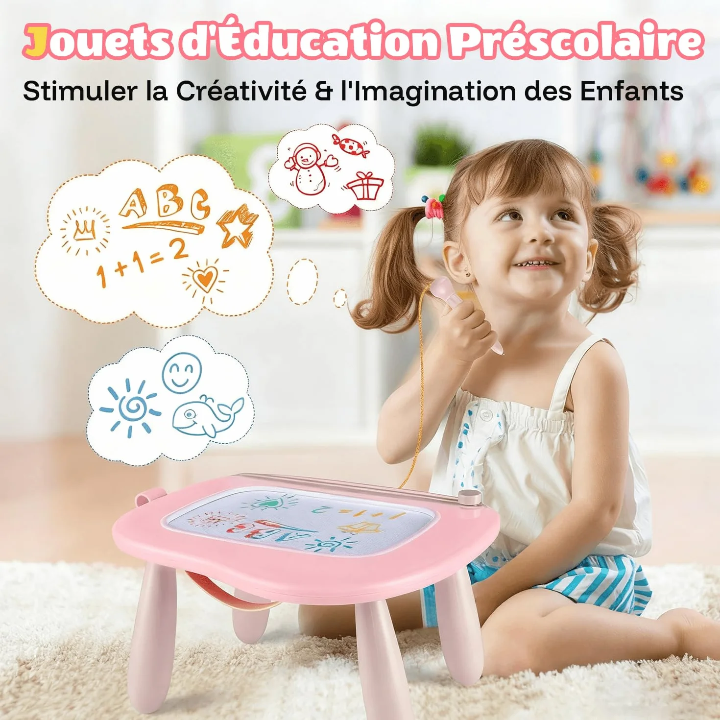 Smasiagon Ardoise Magique avec Pieds, Tableau de Dessin Magnétique Effaçable pour Enfants 1-3 Ans (Rose Clair)