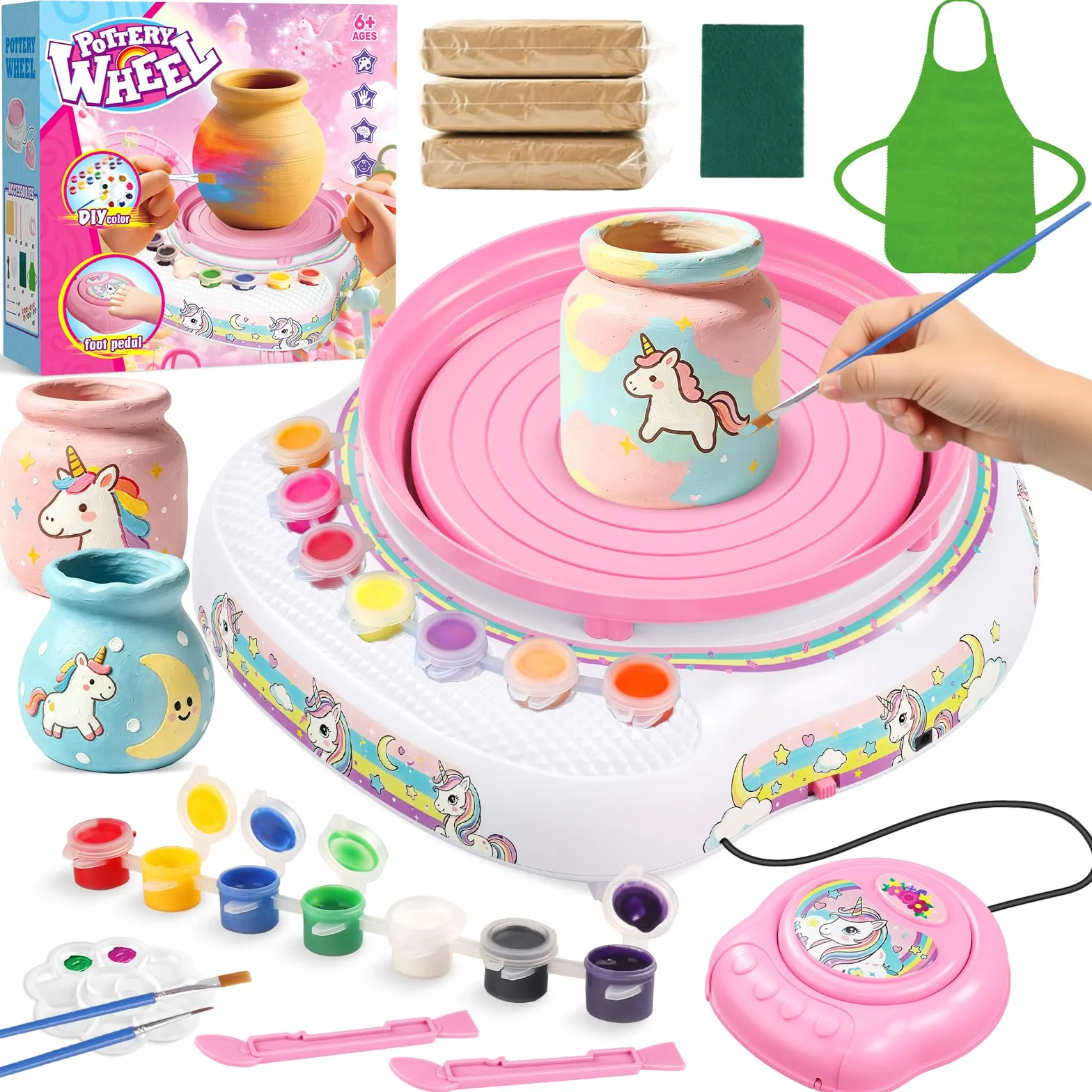 Tour de Potier Enfants 6-12 Ans Kit Complet DIY Débutants avec 3 Pâtes Auto-Durcissantes, Outils, Cadeau Anniversaire Garçons Filles Blanc
