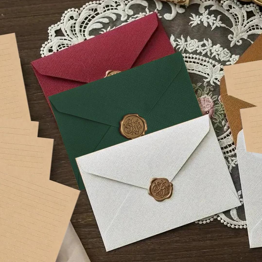 Ensemble de Papeterie Vintage 38 Pièces avec Enveloppes Papier Lettre Kraft et Autocollants Sceau en Cire