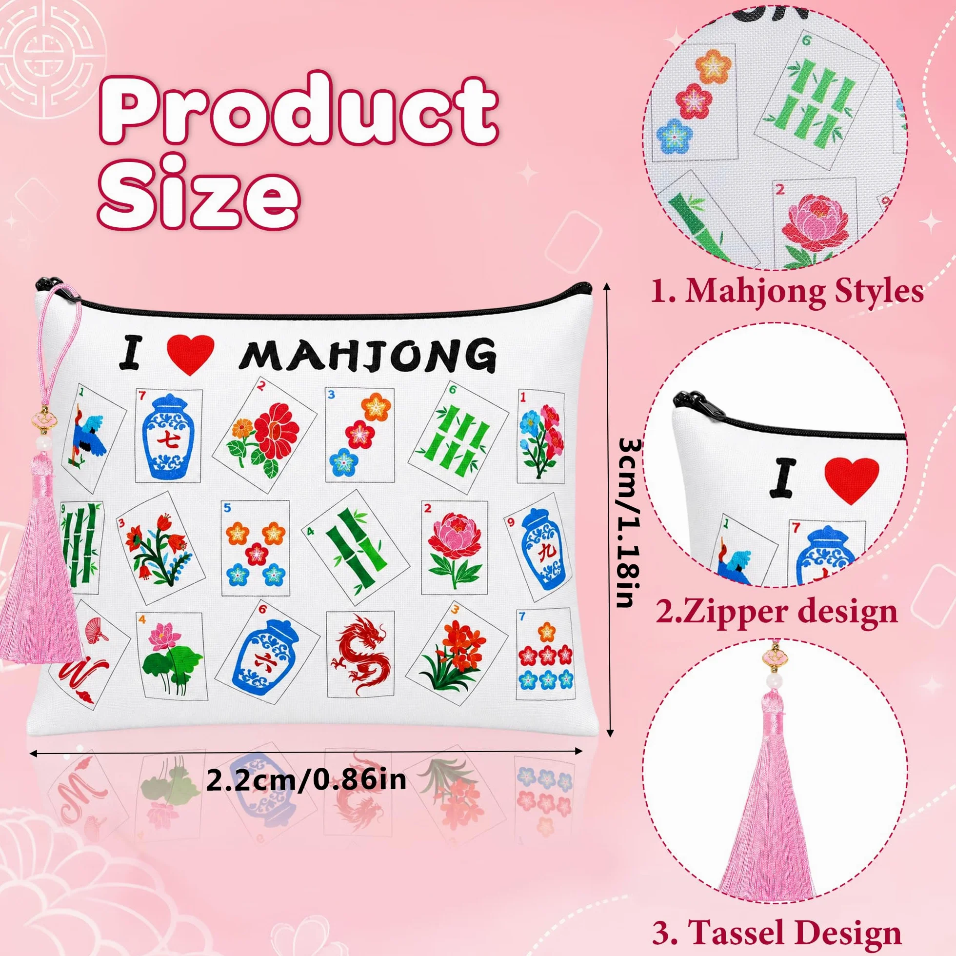 Mahjong Tile Set de 168 mahjongs avec 4 dés et sac de transport | Ensemble de mahjong portable pour voyage, fête, famille, loisirs (3 cm)
