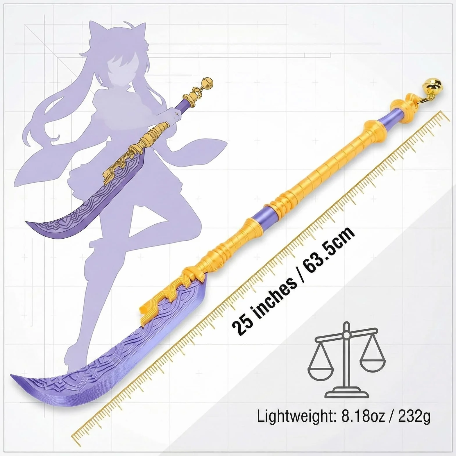 Elprico Épée de Cosplay PLA 25 Pouces Réplique d'Épée d'Anime avec Cordon de Suspension