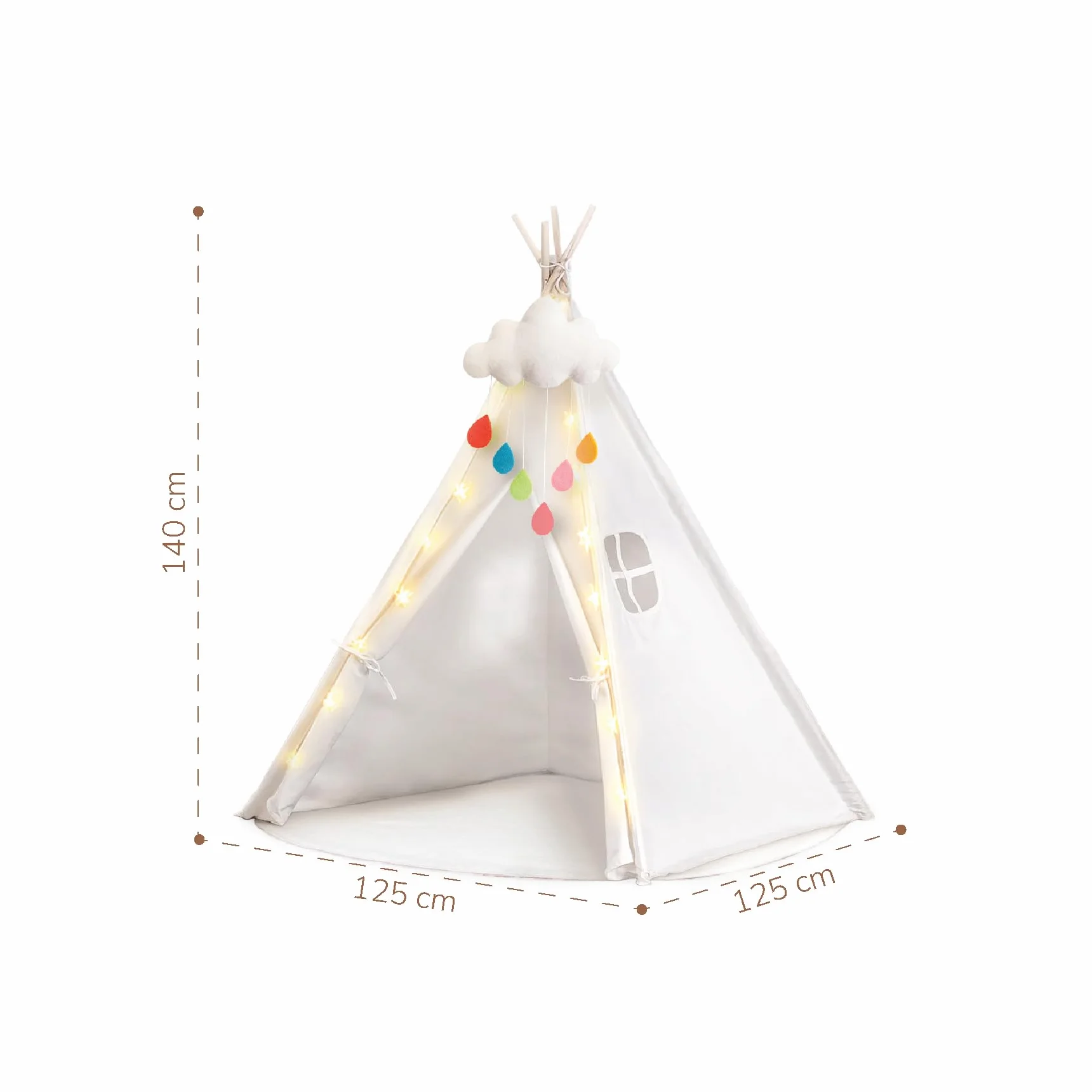 Buddy Baby Tipi Tente lit bébé avec lumières étoile et peluche nuage – Tapis sol rembourré jeu intérieur extérieur
