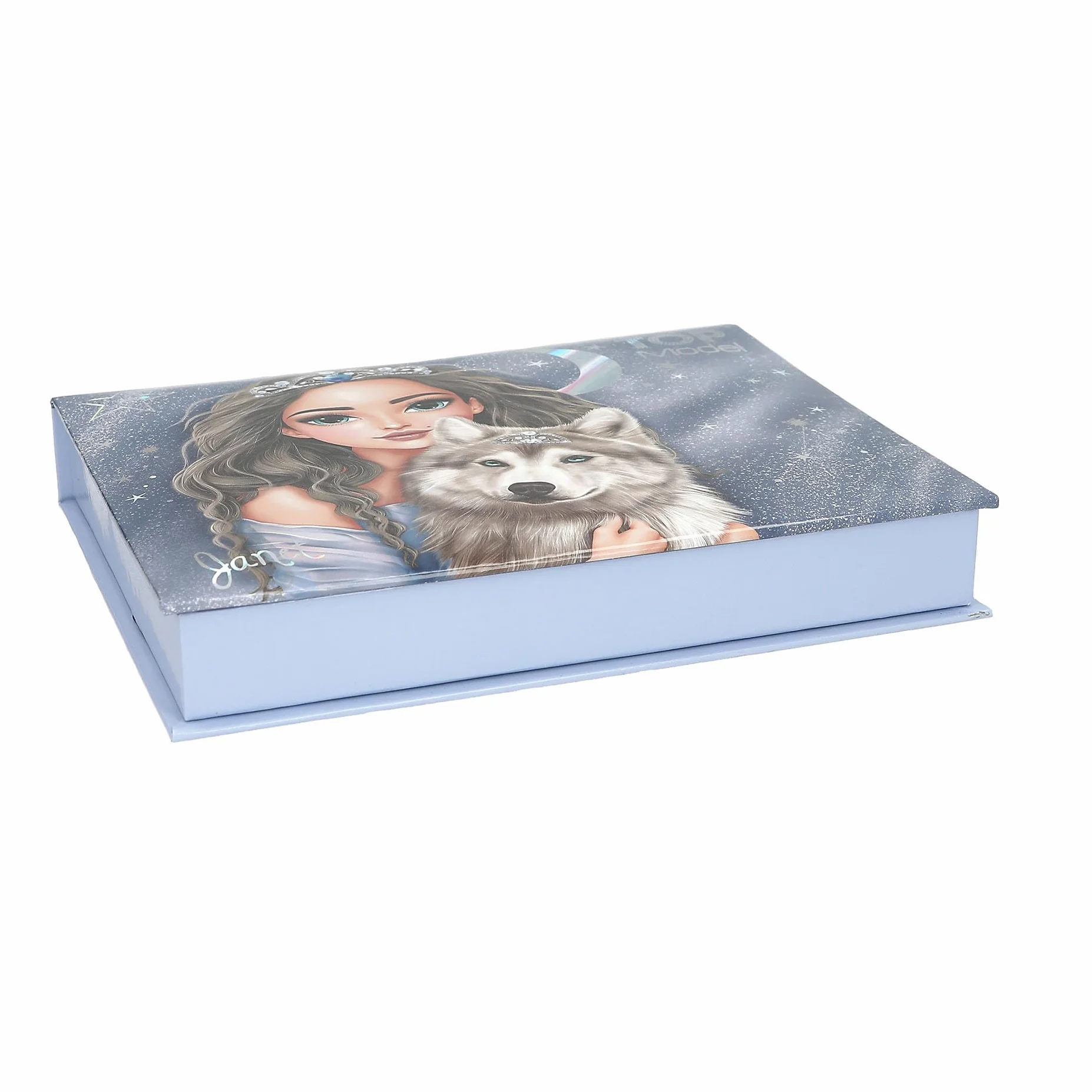 Depesche TOPModel Wolf Boîte de Papeterie Bleu foncé Motif étoiles Chemise Crayons Gomme