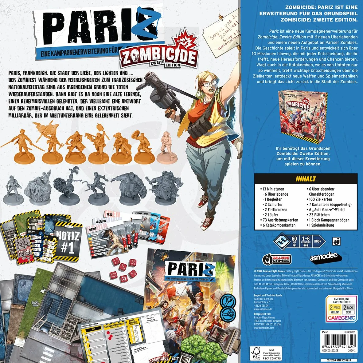 Asmodee, Zombicide 2ème édition - PariZ Version Allemande - Extension de Jeu de connaisseurs pour 1 à 6 Joueurs à partir de 14 Ans - Dungeon Crawler coopératif avec 60 Minutes de Temps de Jeu