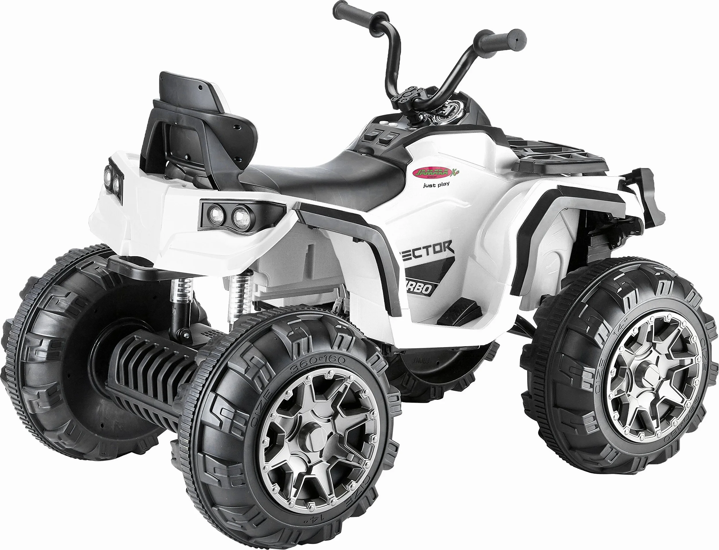 Jamara Ride-on 460248 Protection pour Quad, Blanc, 12 V, 2 puissants Moteurs d'entraînement de 12 V, Batterie puissante de 12 V pour Une Longue durée de Conduite, Interrupteur Turbo à 2 Vitesses