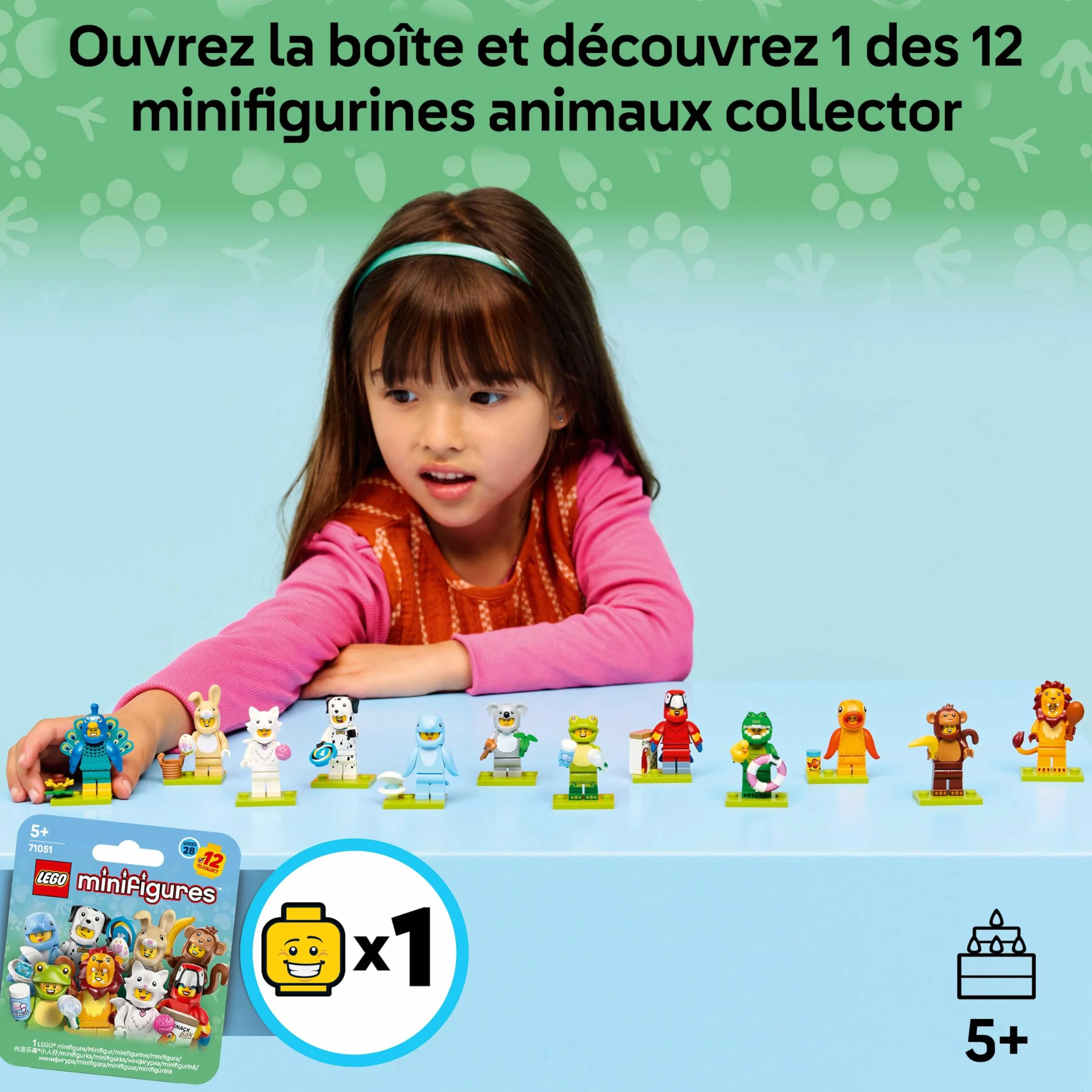 LEGO Minifigures Série Animaux 28 - Boîte Mystère 71051 - 1 des 12 Jouets Surprises à Collectionner - Figurines Dont Lion, Lapin, Chat & Dauphin - Pinata dès 5 Ans