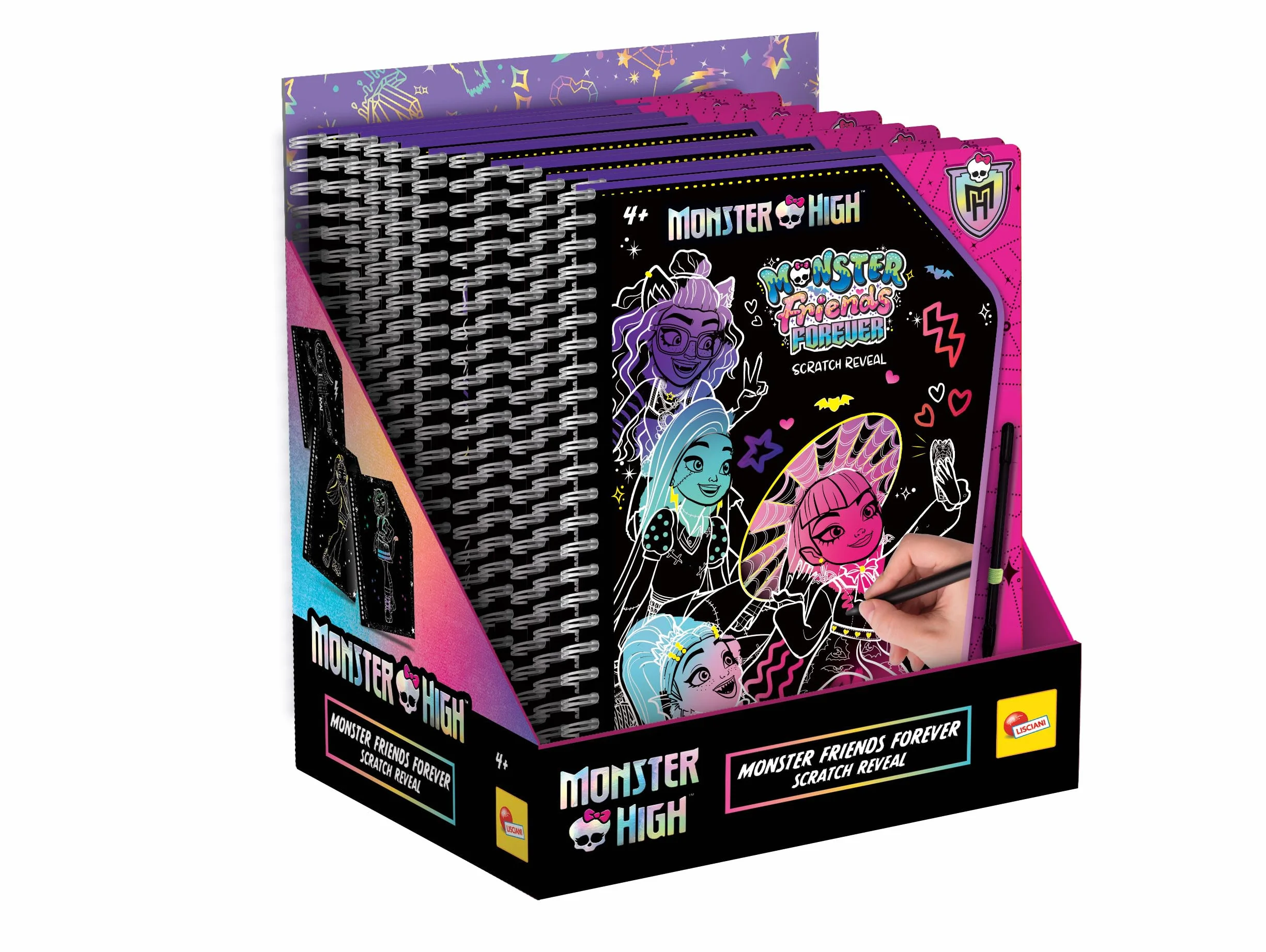 LISCIANI Monster High Carnet de Dessins à Gratter 44 Pages Stylo à Gratter Inclus Multicolore Or & Paillettes