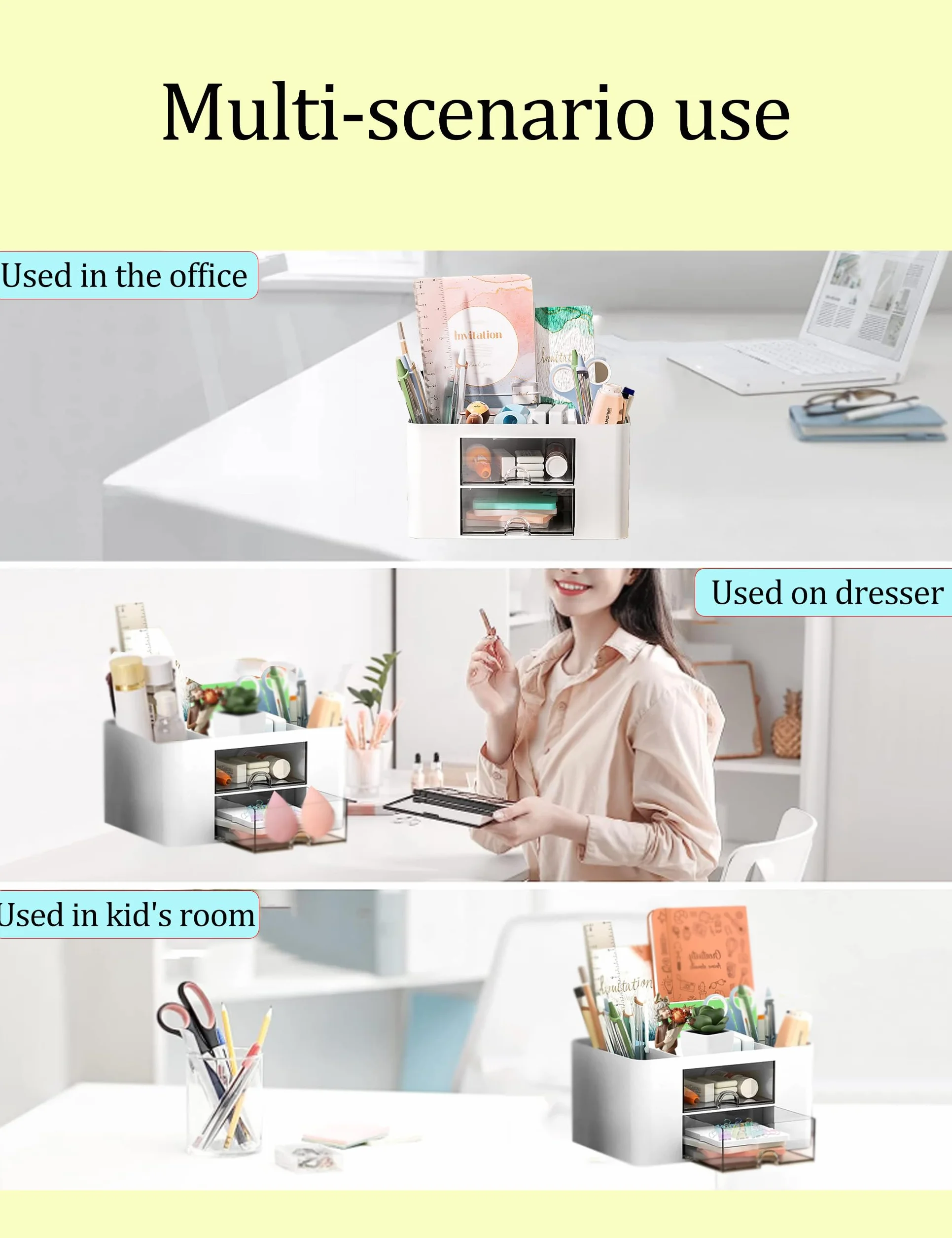 Skran Organiseur Bureau 7 Compartiments Rangement Multifonctionnel Pot à Stylo Avec Tiroir Blanc