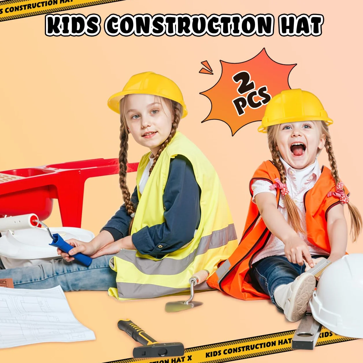 Gatuida 2 Pièces Casques de Construction Plastique pour Enfant Jeu de Rôle Fête Chantier