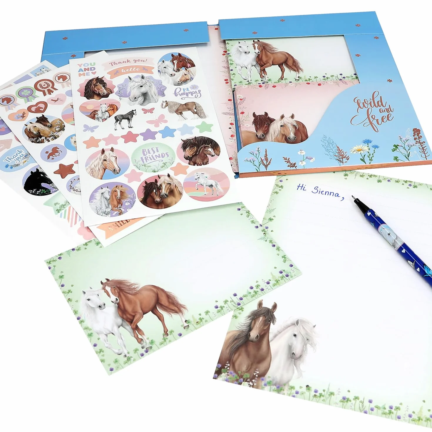 Depesche Miss Melody Set Papier à Lettres Chevaux Fleurs Pochette