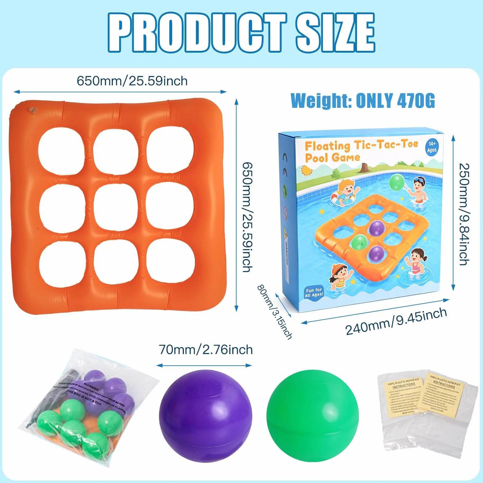 Hainue Tic-Tac-Toe Gonflable pour Piscine Jeu de Morpion avec 10 Balles et Pompe Manuelle