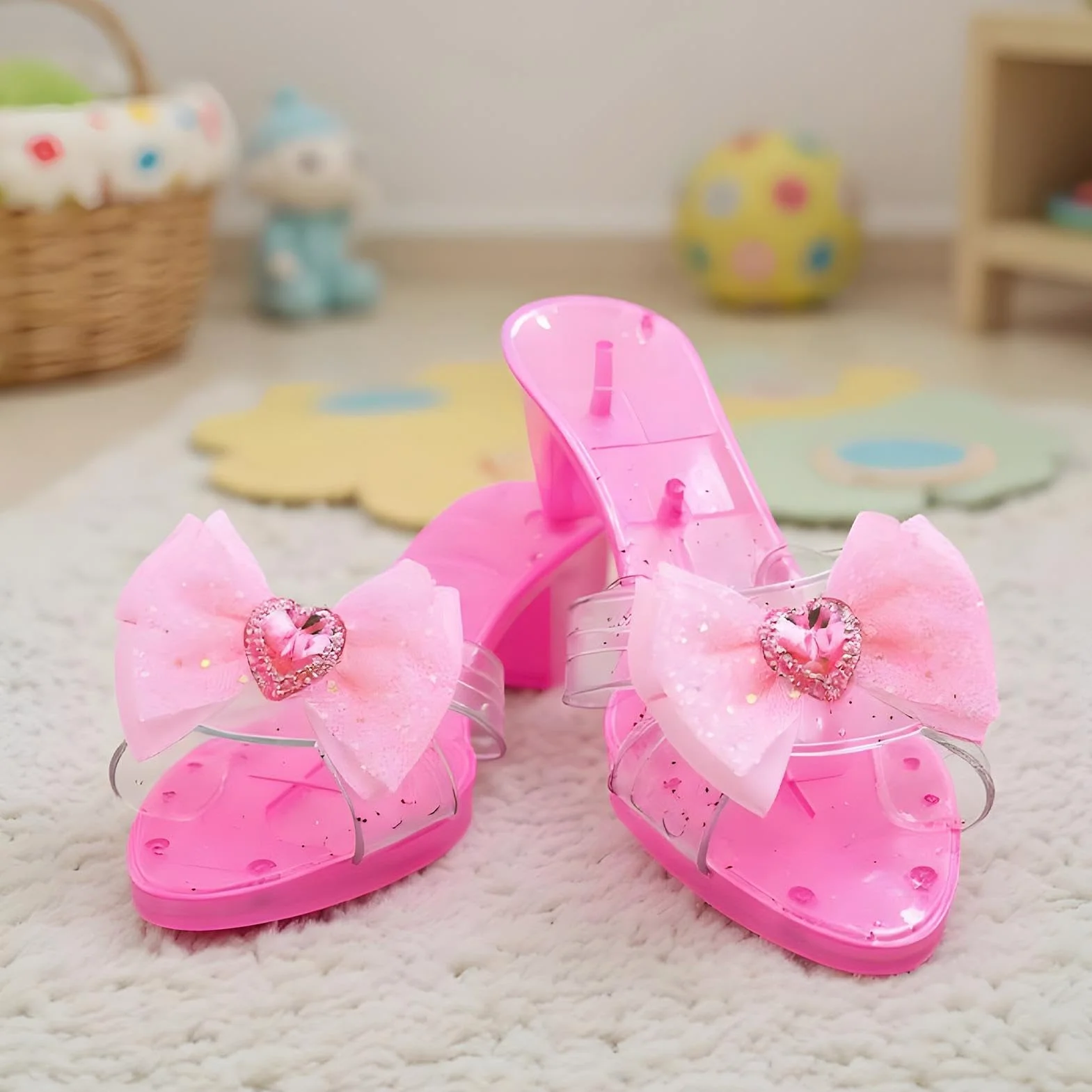 Sandales en Gelée Princesse Fille Jouet à Talon Paillettes Nœuds Brillantes Jeu de Rôle Cadeau Été 18.5 x 6 cm