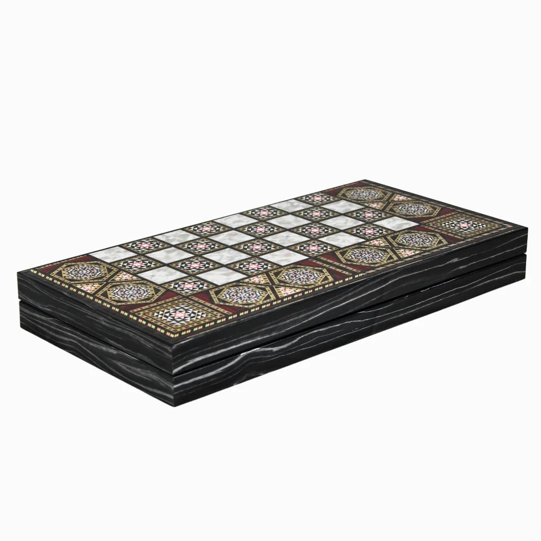 Jeu d'échecs et de Backgammon Manopoulos en Bois Mother of Pearl 19 Pouce