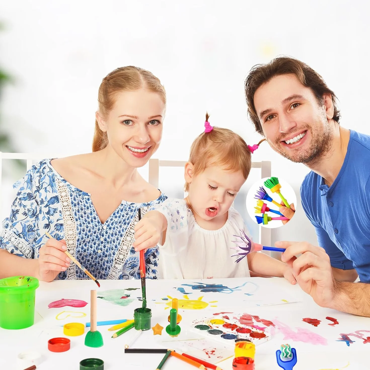 Alfven Éponge Brosses de Peinture Enfant, 24pcs Kit Peinture Enfant Pinceaux éponge pour Enfants kit d'apprentissage DIY