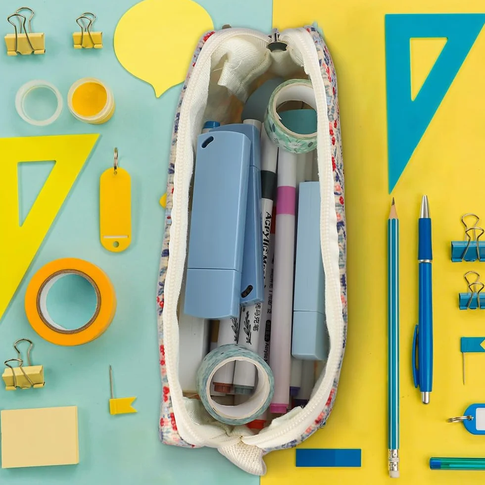 Trousse Scolaire Rétro en Velours Côtelé pour Filles, Portable et Polyvalente