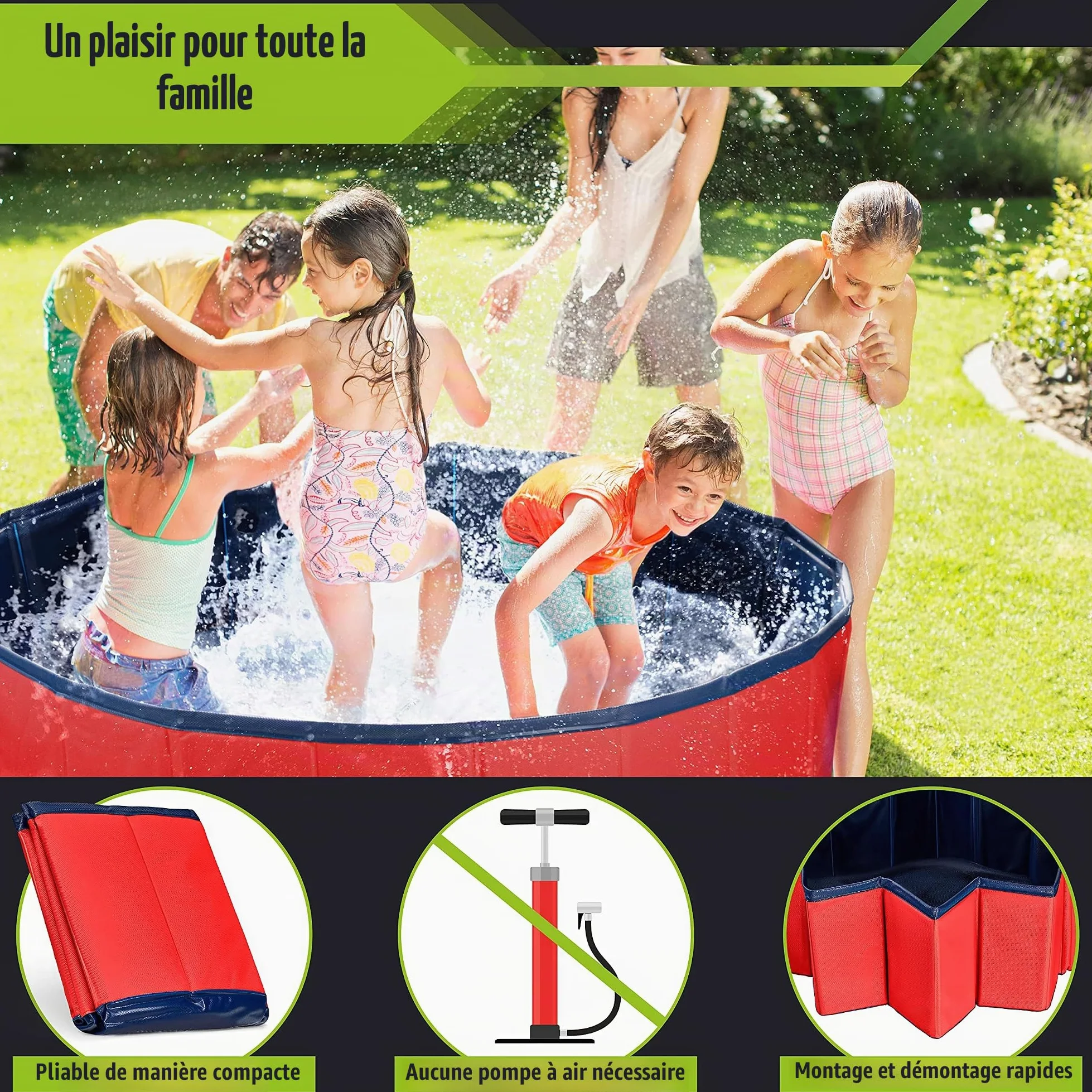 Piscine Pataugeoire pour Chiens - Stable, Pliable avec Valve de Vidange, Antidérapante, Bain de Balles pour Enfants