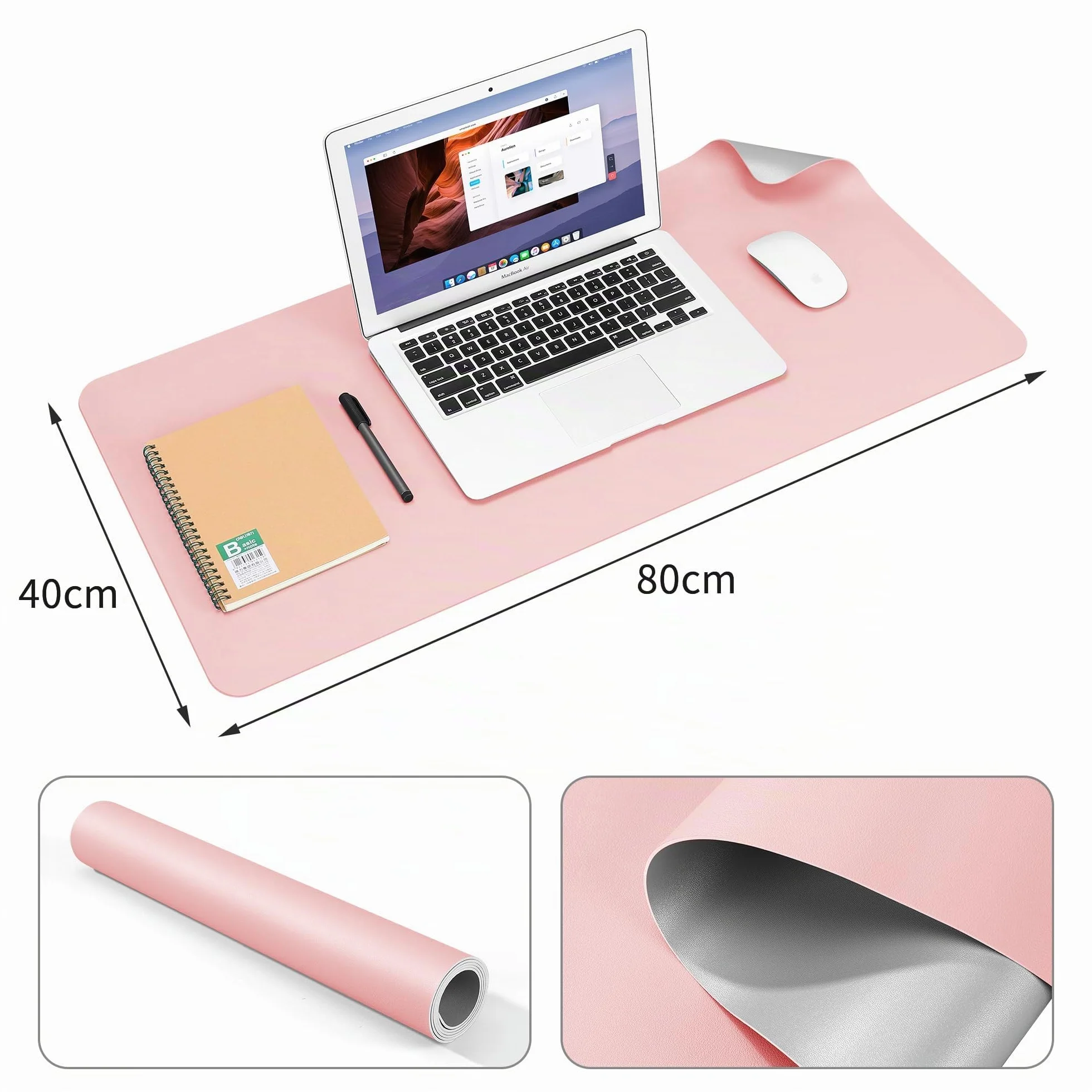 BUBM Tapis de bureau en cuir PU antidérapant 80x40cm pour ordinateur portable