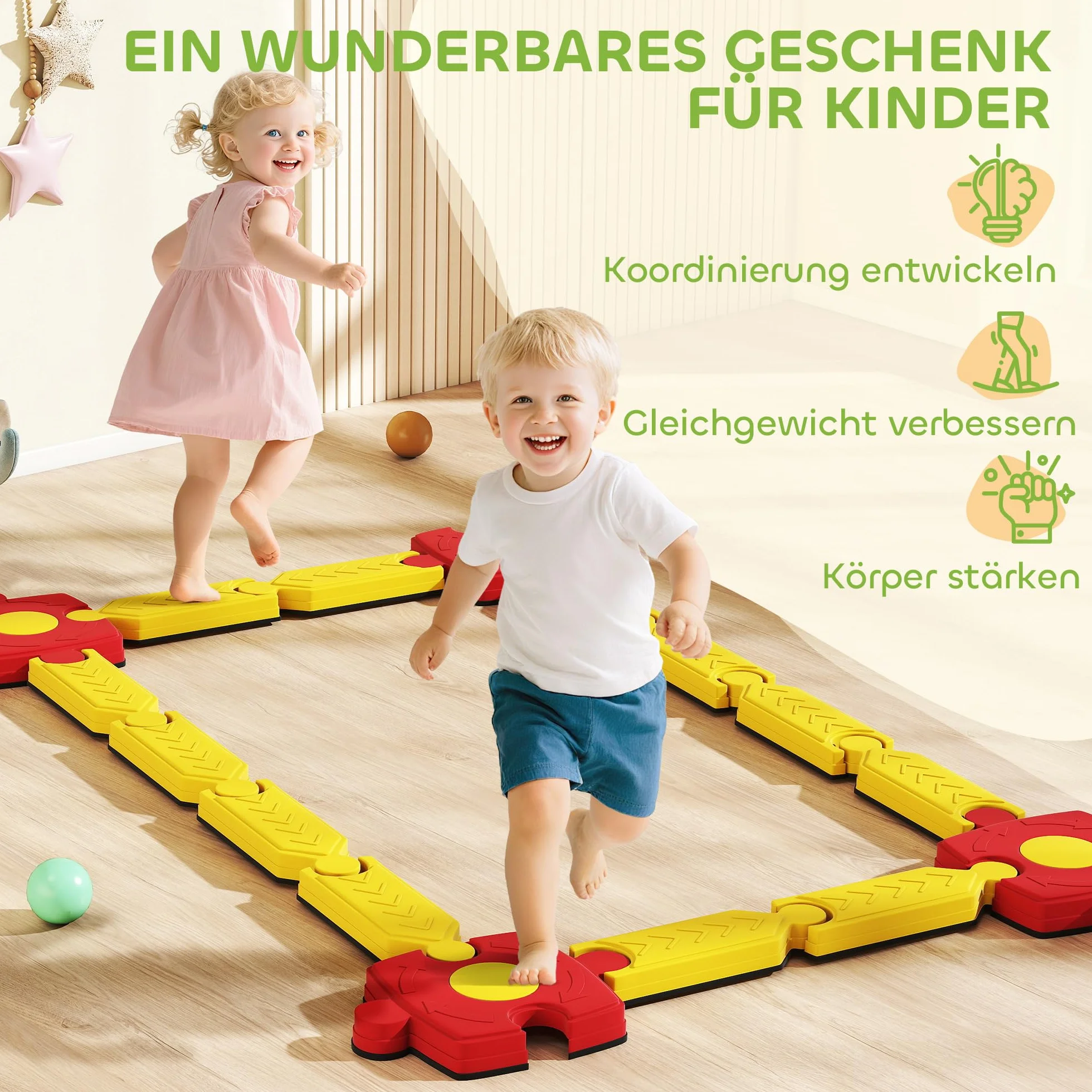 AIYAPLAY Poutre d'équilibre enfants 4 pierres équilibre jouet sensoriel coordination stabilité planche intérieur extérieur 3-8 ans