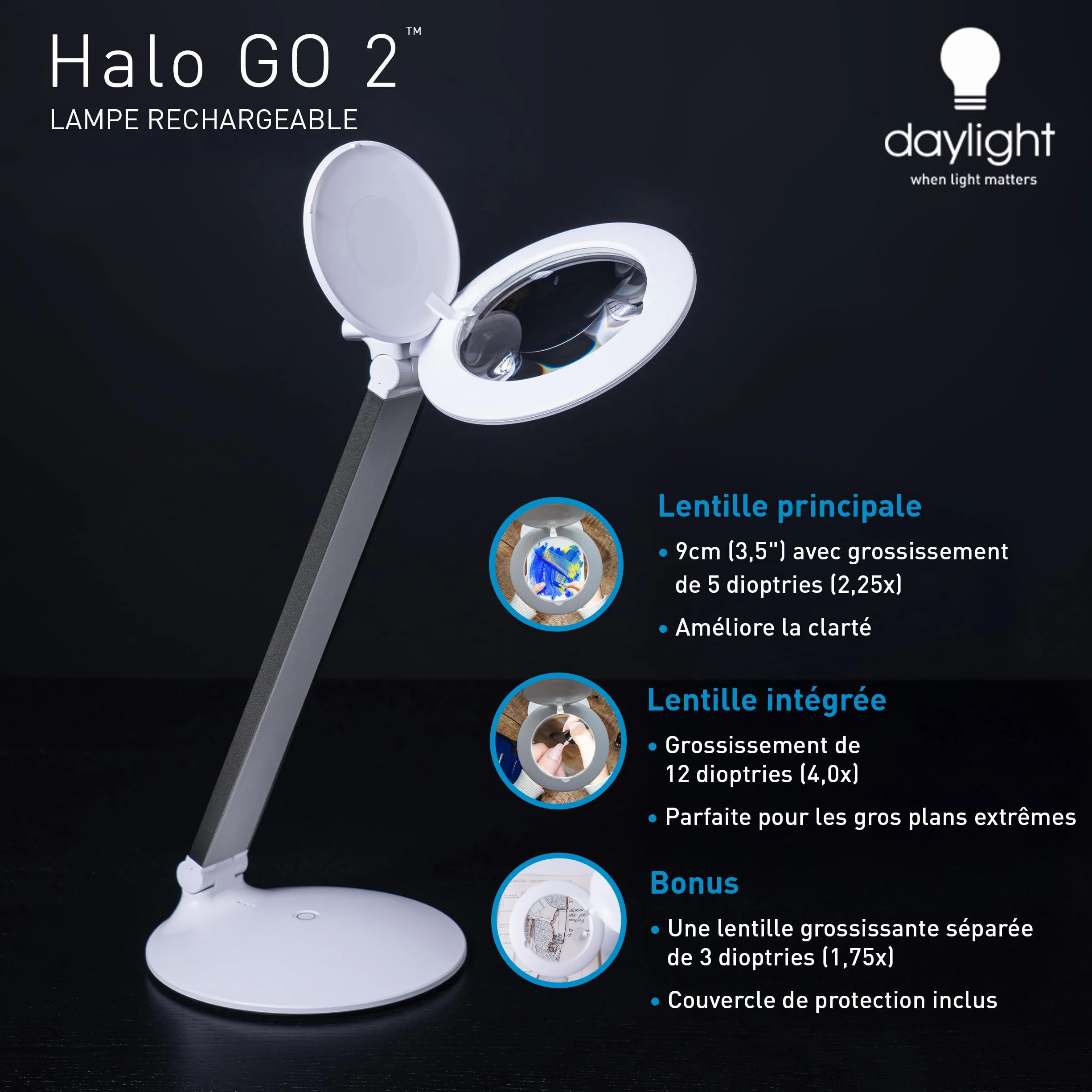 Lampe Loupe Rechargeable Portable Halo Go 2 6000K 80+ CRI