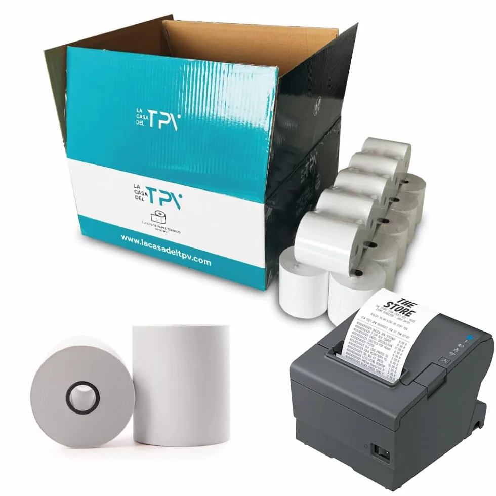 Rouleaux Papier Thermique 80x80x12 mm 50 Bobines Sans BPA 60 g 50 Mètres pour Imprimante Ticket Caisse