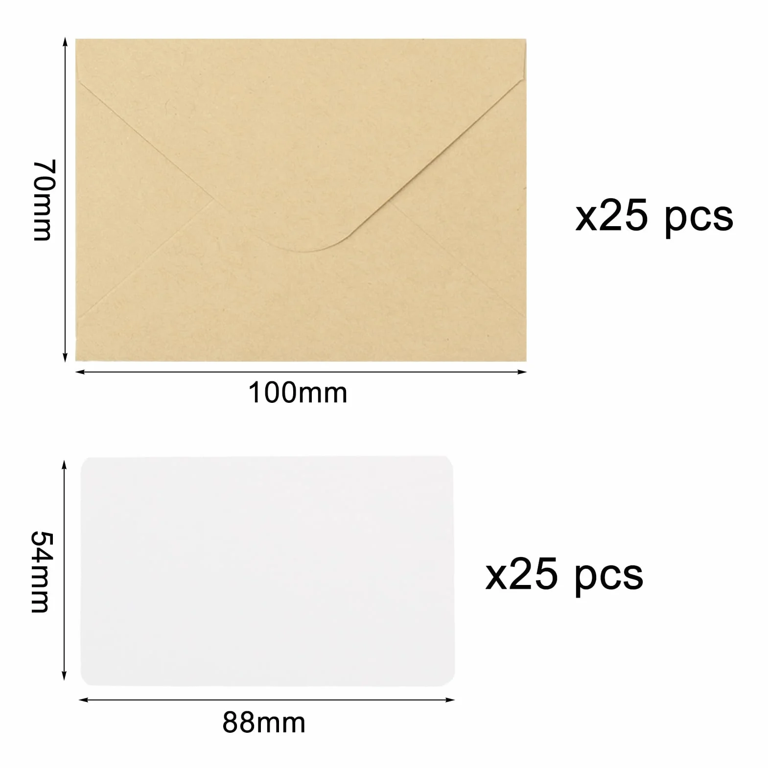 Enveloppes carrée kraft 70x100mm avec carte blanche pour lettres remerciement cadeau vœux