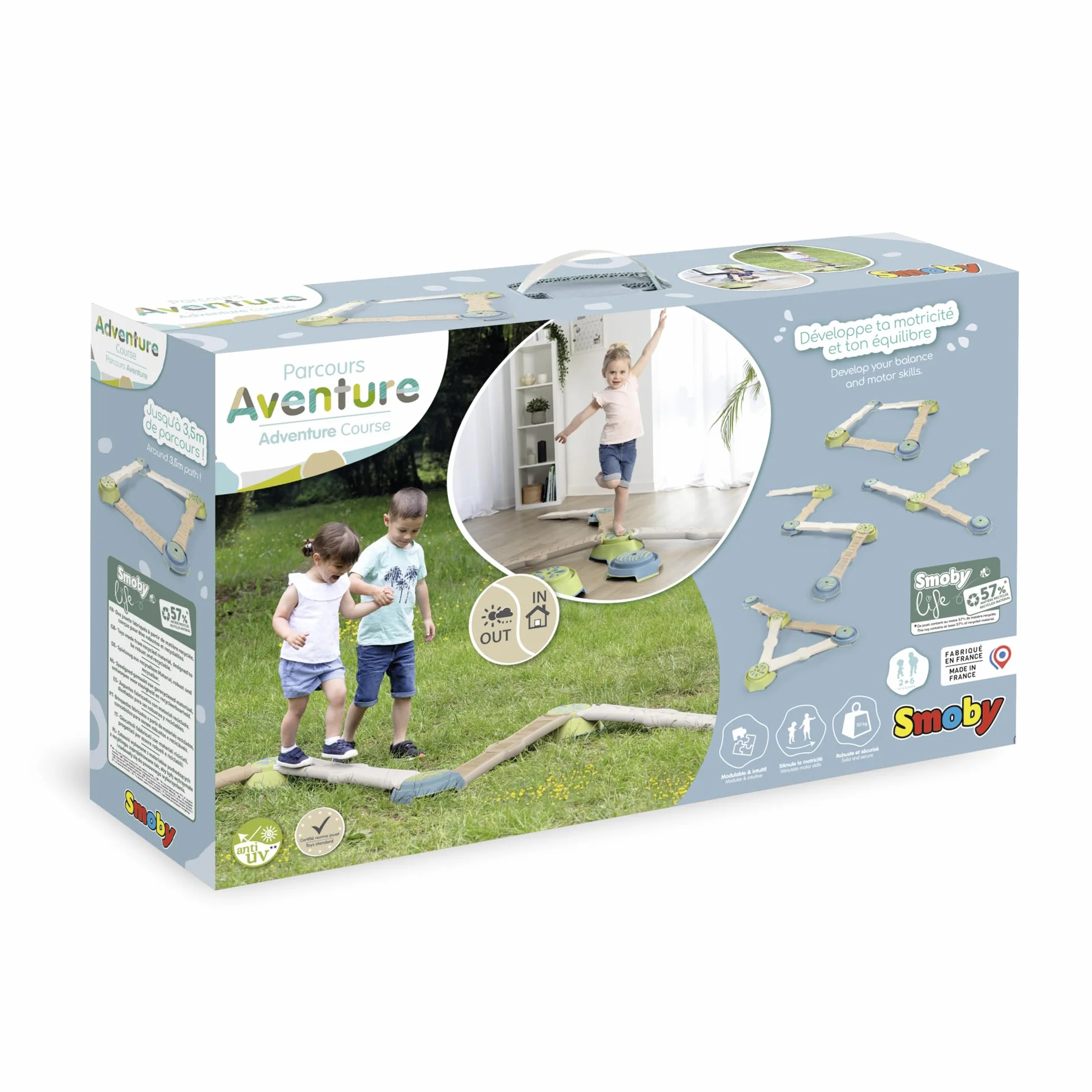 Smoby Life Parcours Aventure Motricité 4 Plots 4 Planches 3,5m Longueur Matière Recyclée 2 Ans Fabrication Française