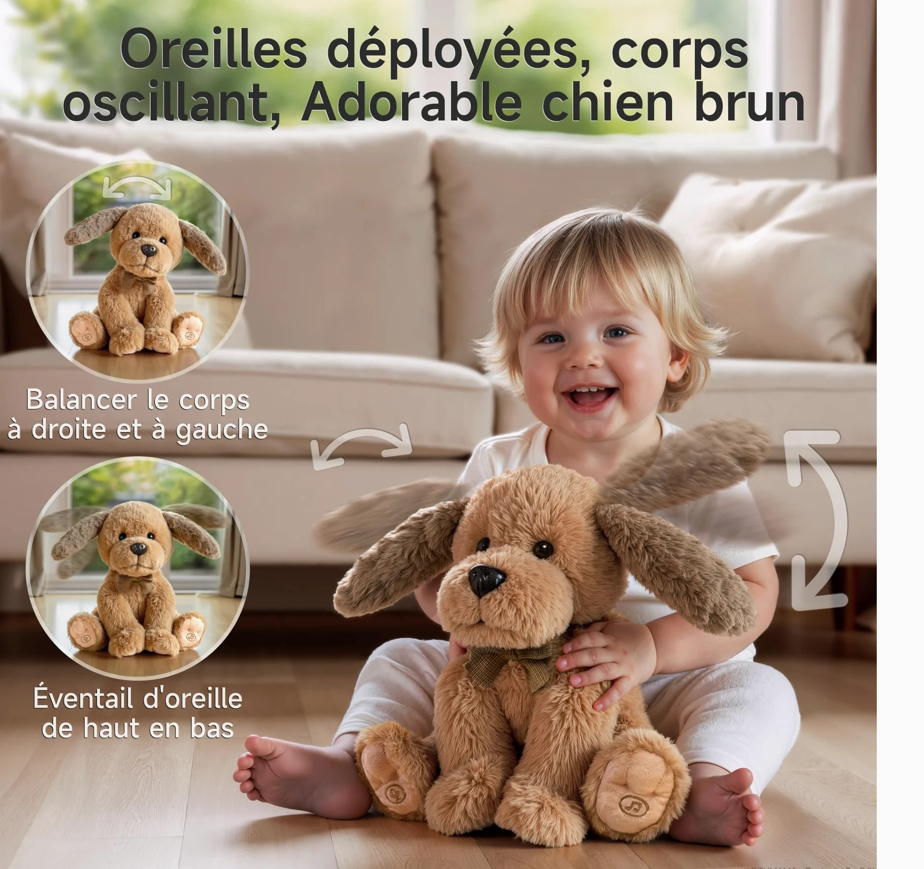 OR OR TU Jouet Peluche électronique Chien pour Enfants, électronique Doux Chien de Compagnie Chanteur d'oreilles, Répète ce Que tu dis Peluches et Animaux Interactifs pour Enfants 3 4 5 6 7+ Ans