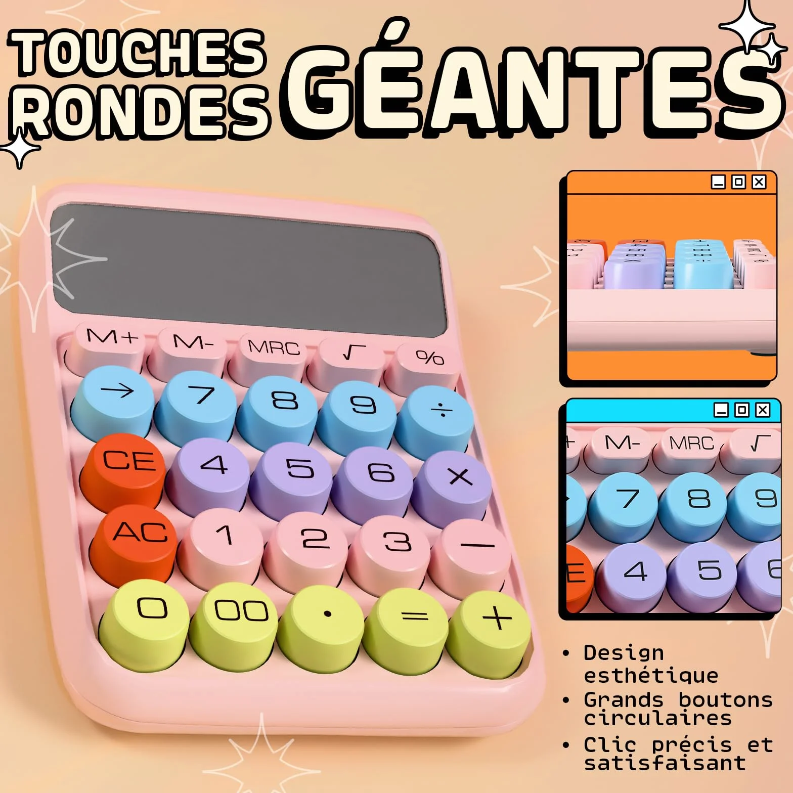 Calculatrice Rose Zeno – Calculatrice de Bureau Grandes Touches 12 Chiffres