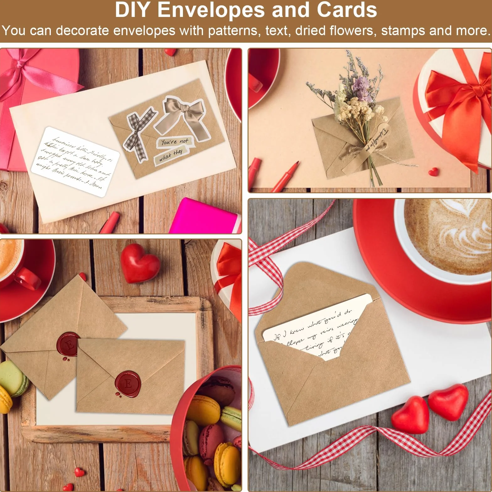 Enveloppes en Papier Kraft Vintage 100 Pièces Mini Enveloppes 100 Cartes Vierges pour Lettres Cartes de Vœux
