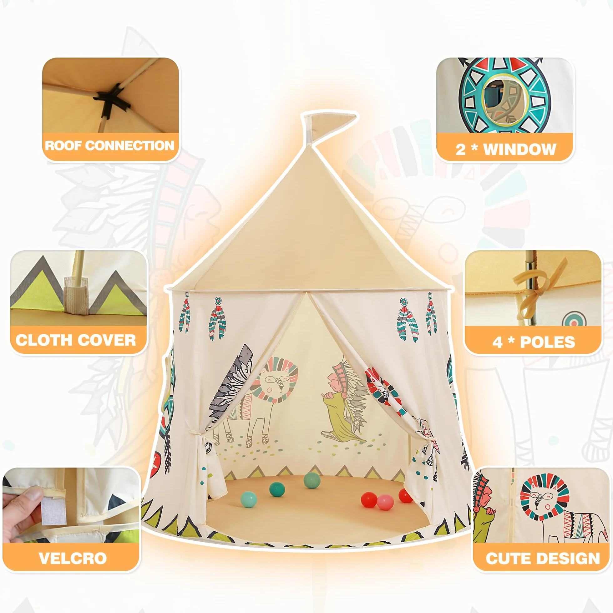 Tente de Jeu pour Enfants Pop-up Tipi Prinzessin Schlosszelt EN71