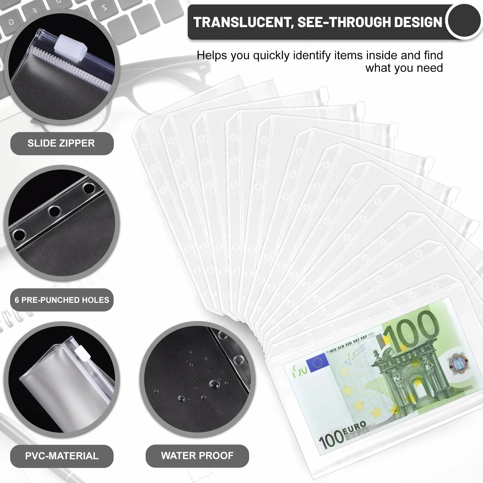 Planificateur Budget en Cuir A6 avec 10 Enveloppes et 24 Feuilles, Carnet Budget pour Maison, Bureau