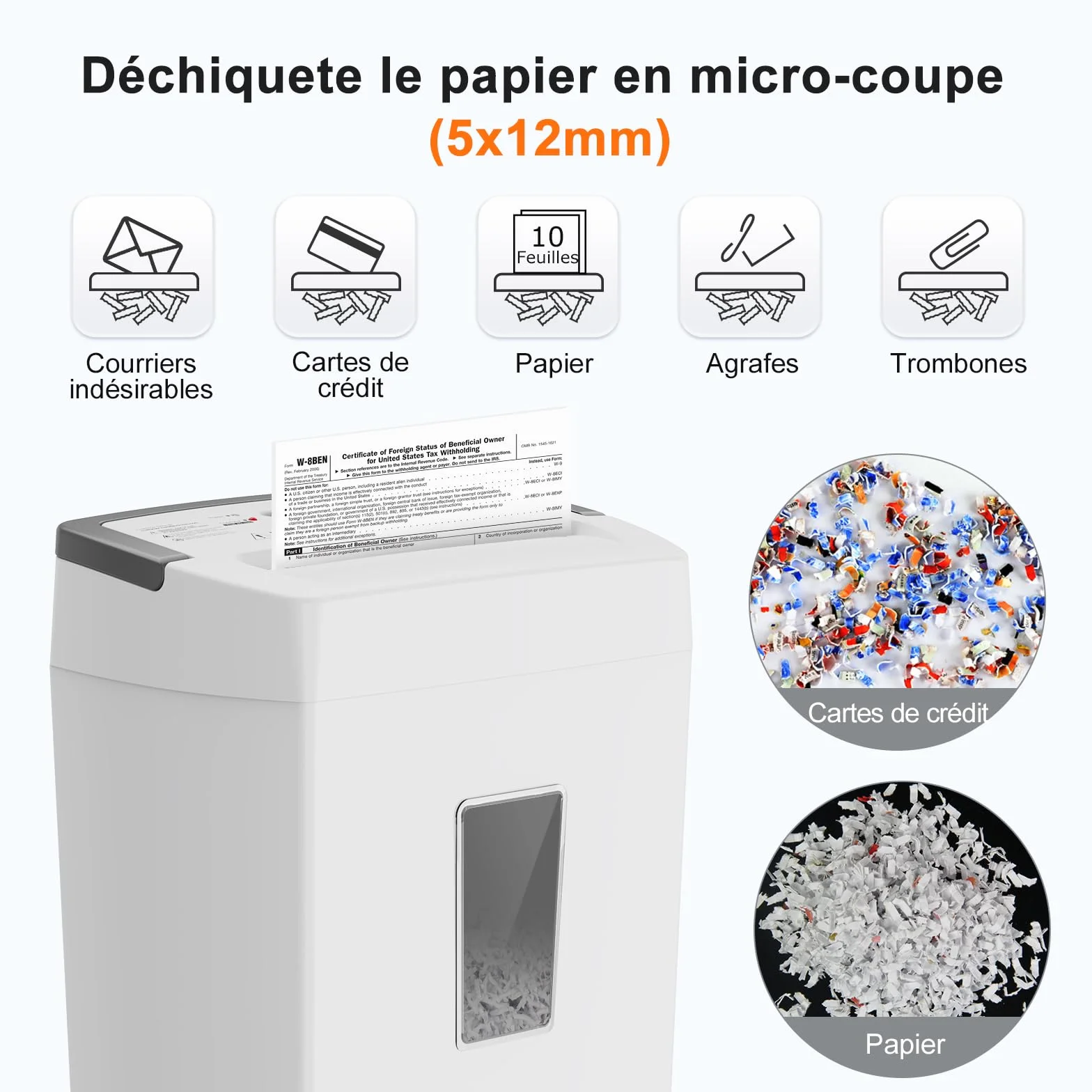 Bonsaii Destructeur de Documents 10 Feuilles P4, déchiqueteuse Micro-Coupe avec bac 21L, Anti-Blocage, Protection Contre la surchauffe C275-B