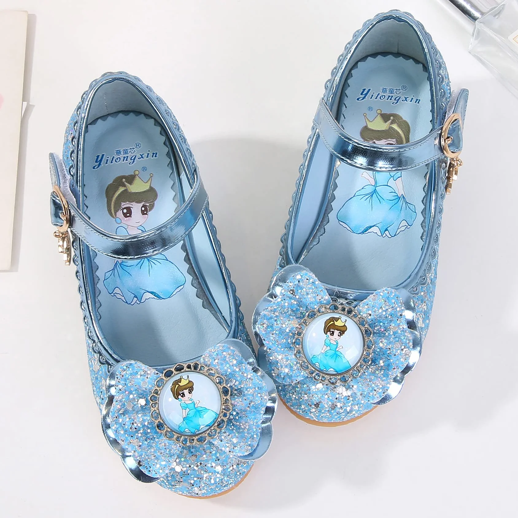 Chaussures Princesse Bout Fermé Talons Antidérapant Paillettes Déguisement Carnaval
