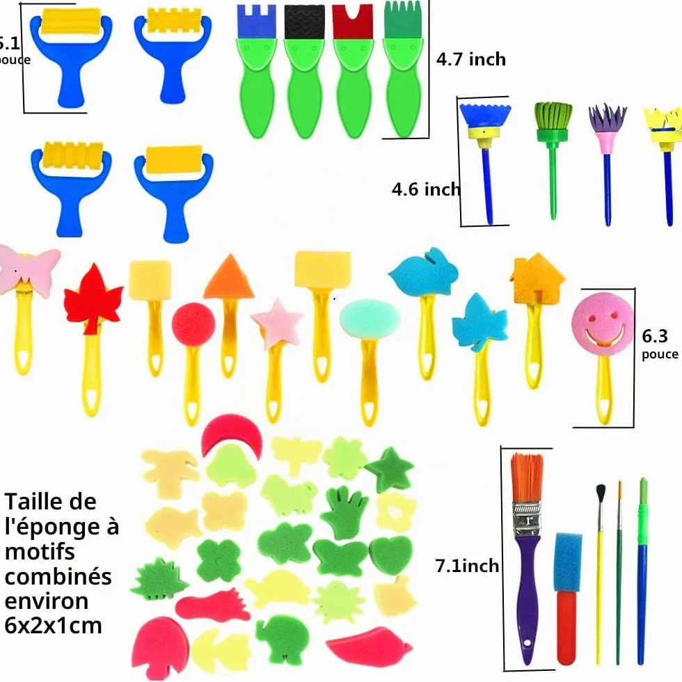 Enfants Peinture Kits 57Pcs Éponge Brosses de Peinture Outils Art DIY