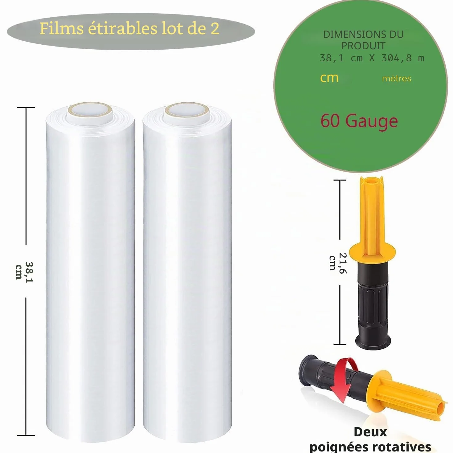 Film Étirable Déménagement 2 Poignées Roulement Lot 2 Rouleaux 38,1 cm x 304,4 m Protection Colis Meubles