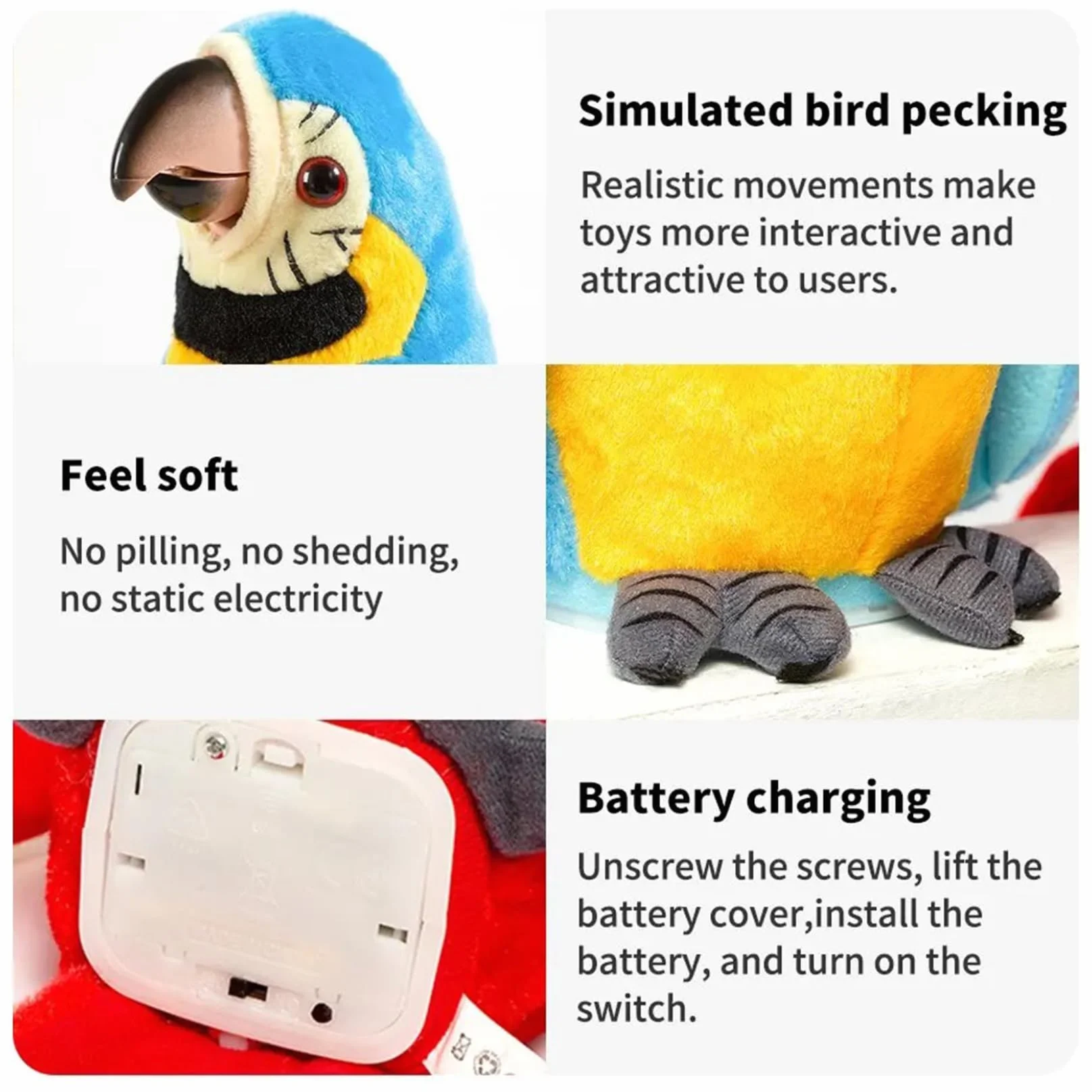Peluche perroquet parlant avec enregistrement électronique, jouet qui répète et secoue les ailes, cadeau pour enfants