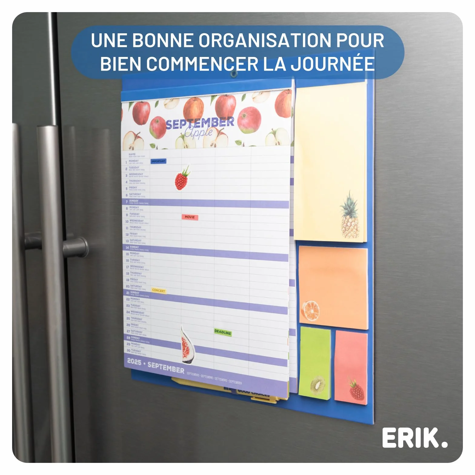 Calendrier Magnétique Frigo Fruits 2025-2026 | Planificateur Mensuel 16 mois Grupo Erik