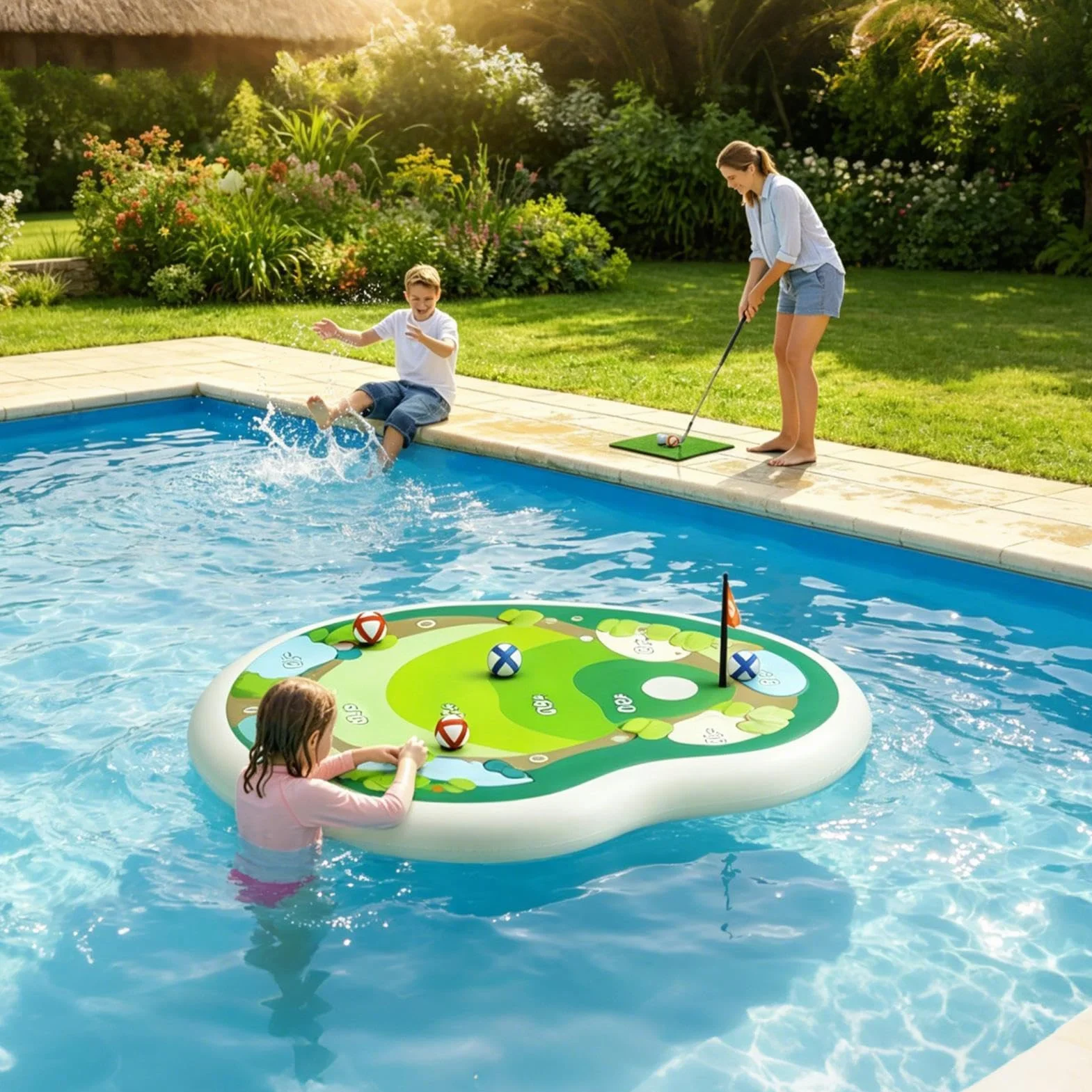 Golf De Piscine – Ensemble De Jeu D'eau Flottant Gonflable En PVC, Jouet D'activité De Sport D'été Durable