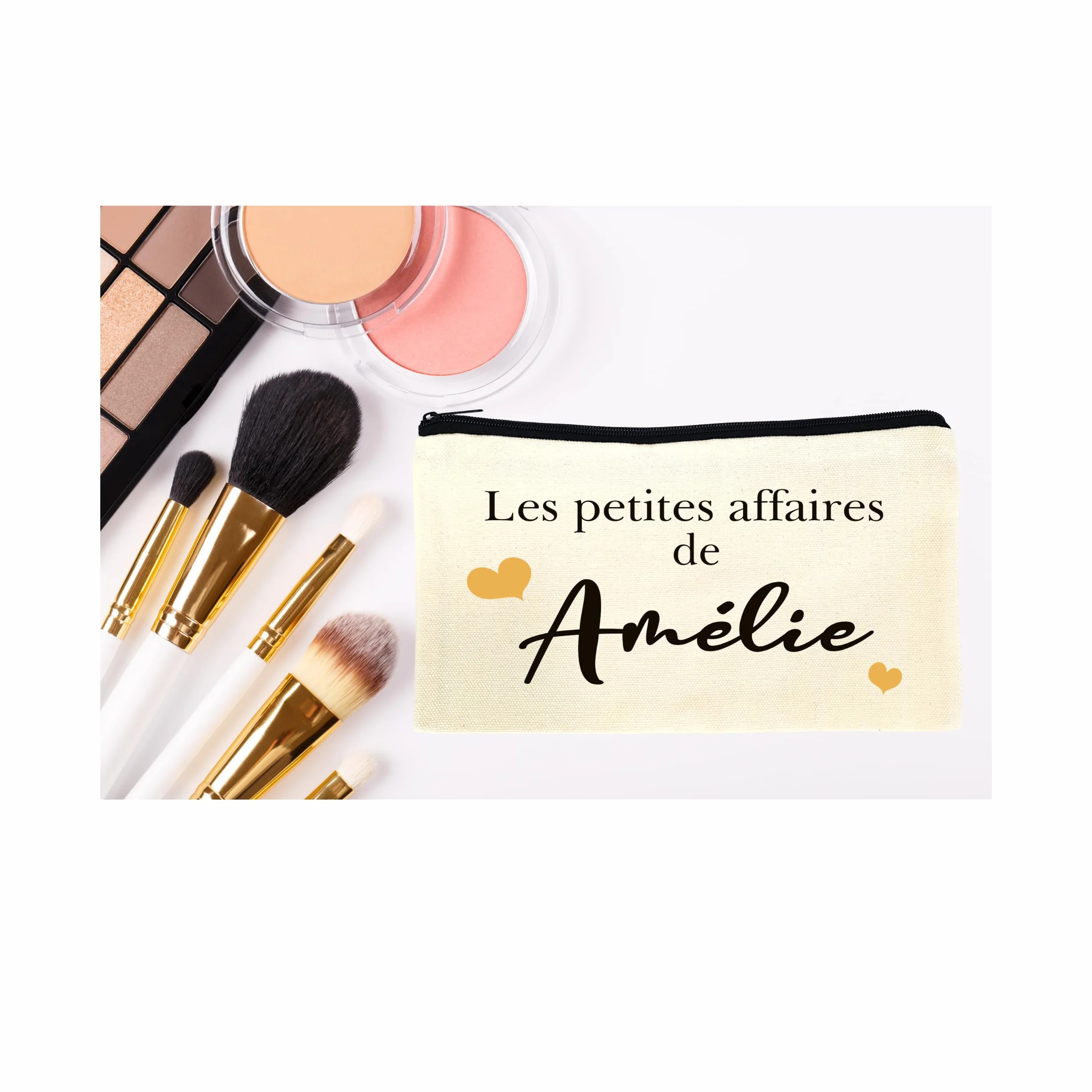 Pochette de maquillage en toile à fermeture éclaire personnalisée sac de voyage cadeau
