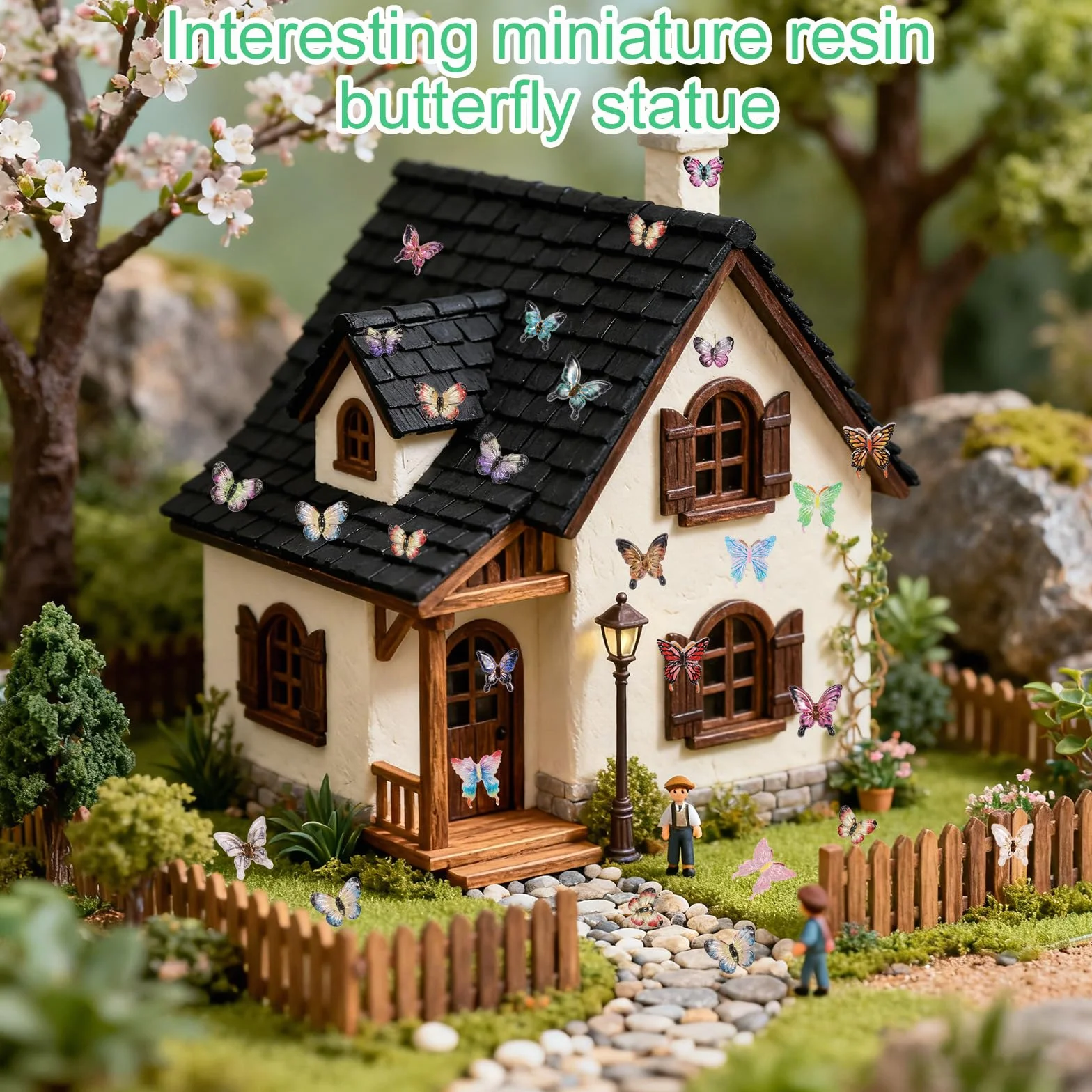 Lyreh 210pcs Mini Papillons en Résine Figurines pour Décoration de Jardins Miniatures