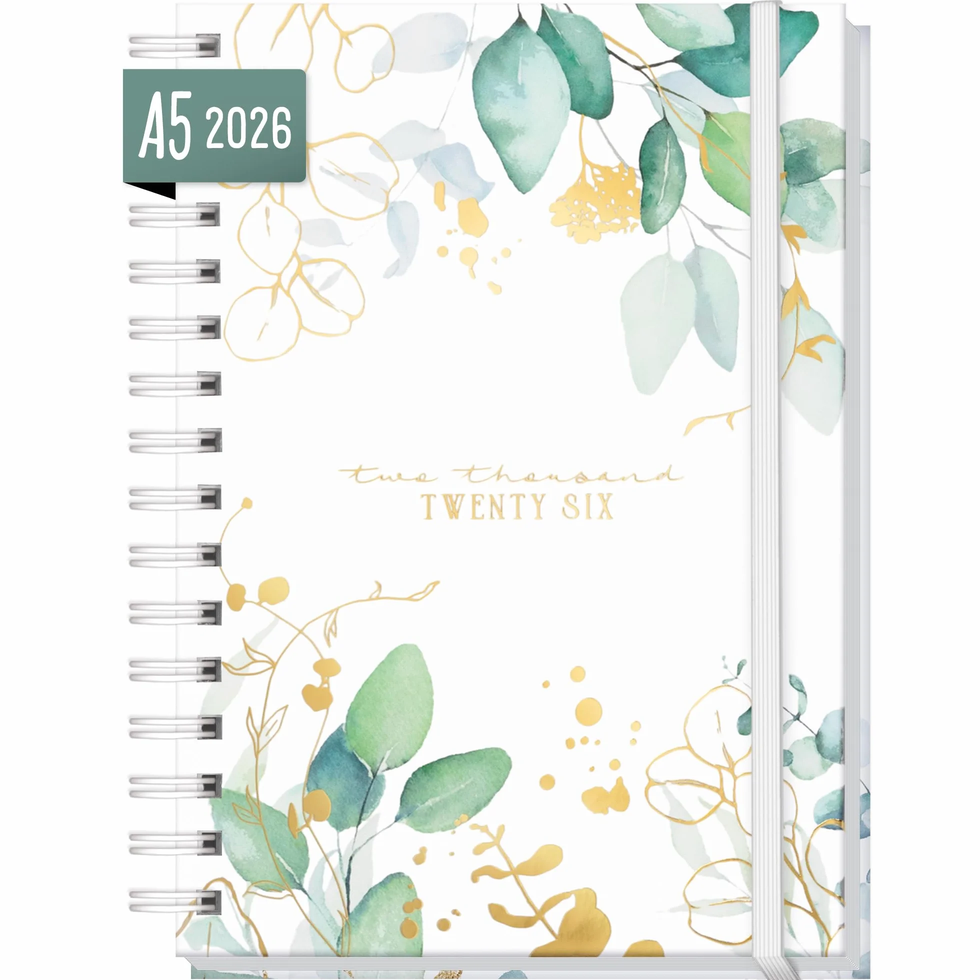 Häfft® Calendrier international 2026 A5 Feuille d´or reliure spirale EN/FR/IT/ES agenda personnel life planner durable