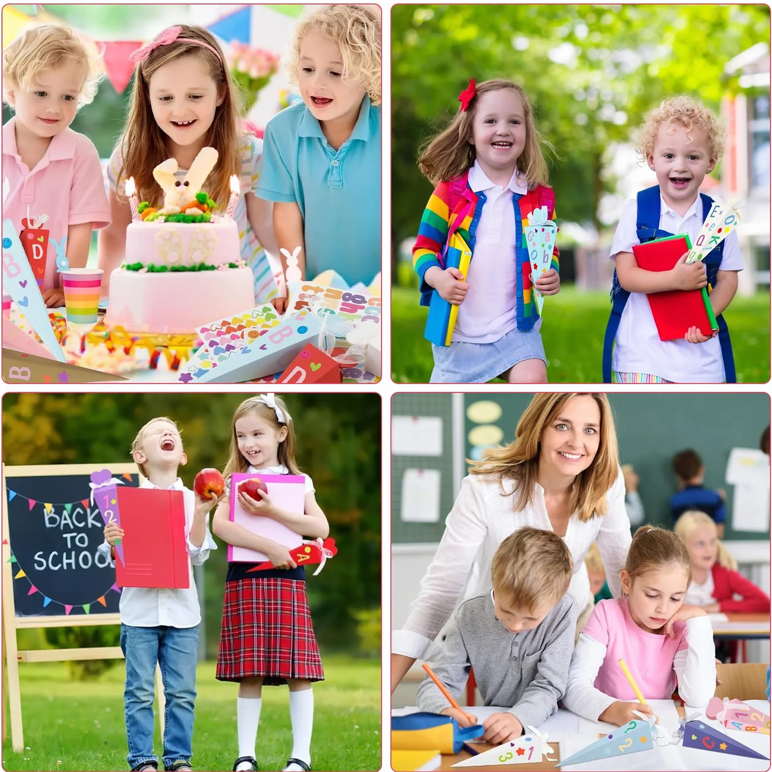 Cornet de Bonbons Forme Cônes Sac Cadeau 35 Pièces avec 16 Autocollants