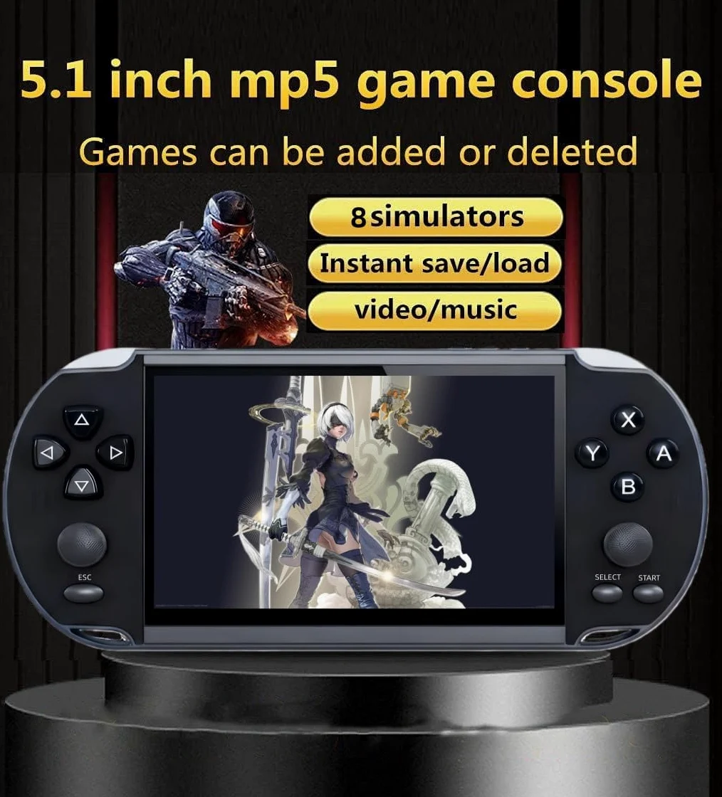 HLF Console de jeu vidéo multifonction de 12,9 cm intégrée 4000 jeux rétro portable Support d'arcade MAME Émulateur multiple jeux archivables MP3/4 E-Book hommes/enfants (Noir)