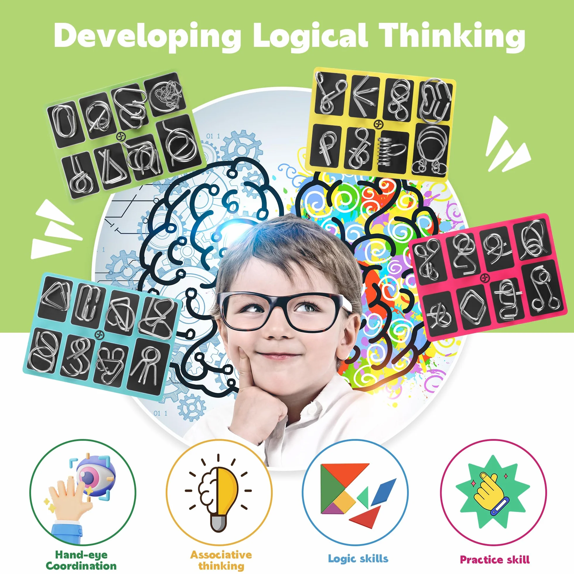 Casse-Tête Métal 32 Pièces IQ Puzzle Jouet Enfants Adultes Cadeau Anniversaire Noël