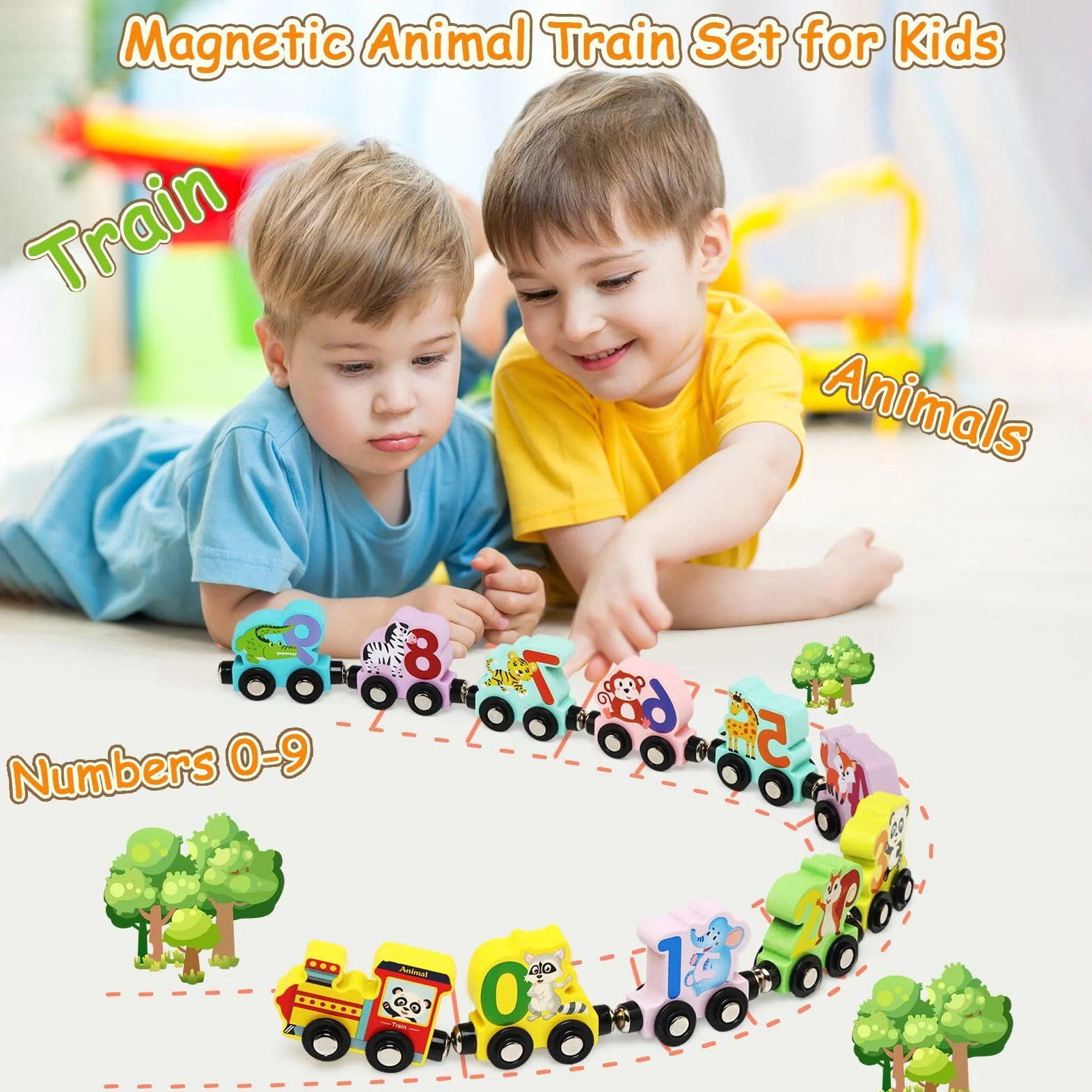 Train Jouet en Bois pour Enfant, Aimant Numéro Set, Montessori Voitures à Moteur Magnétique, Jeux Educatif 1-4 Ans