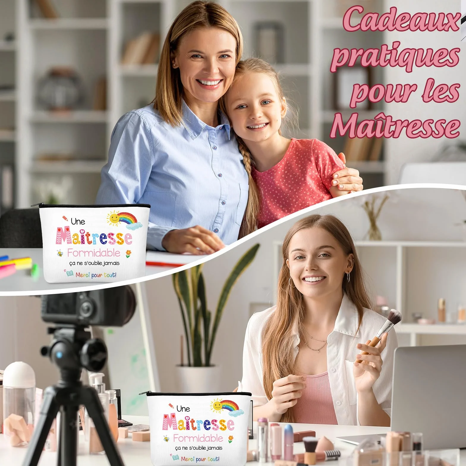 Xuniea Trousse à Maquillage Porte-Clés Gravé pour Professeur Cadeau Maitresse d'École