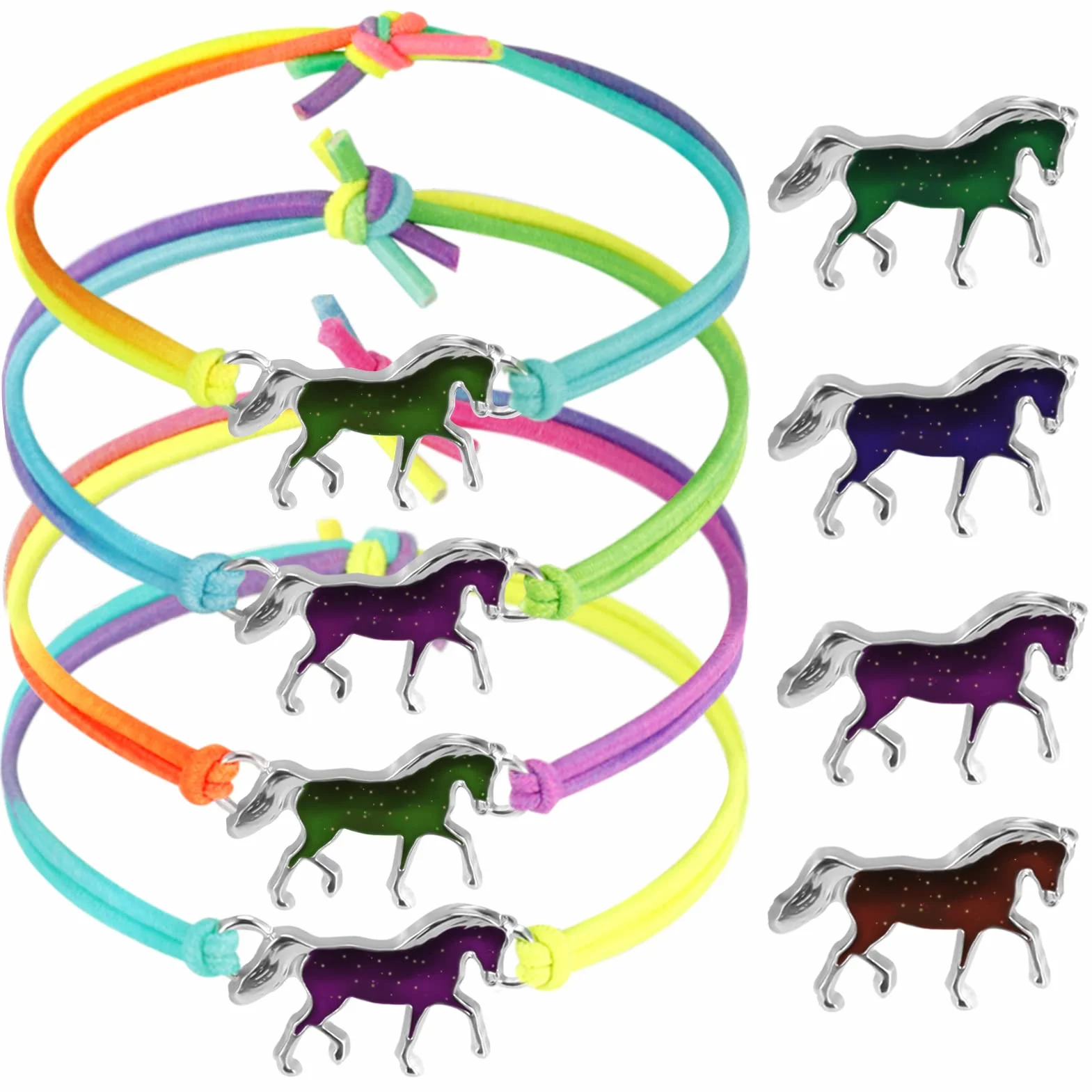Lot de 4 bracelets d'humeur pour fille - Changement de couleur - Arc-en-ciel - 24,13 cm - Métal - Oxyde de zirconium