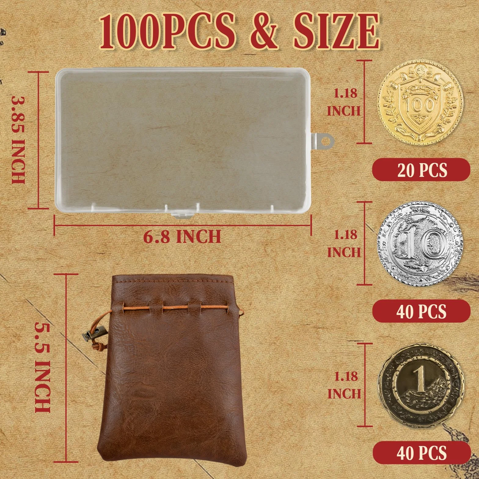 Lot de 100 pièces monnaie DND métal 3,5 cm Or argenté cuivre jeu société RPG fantaisie