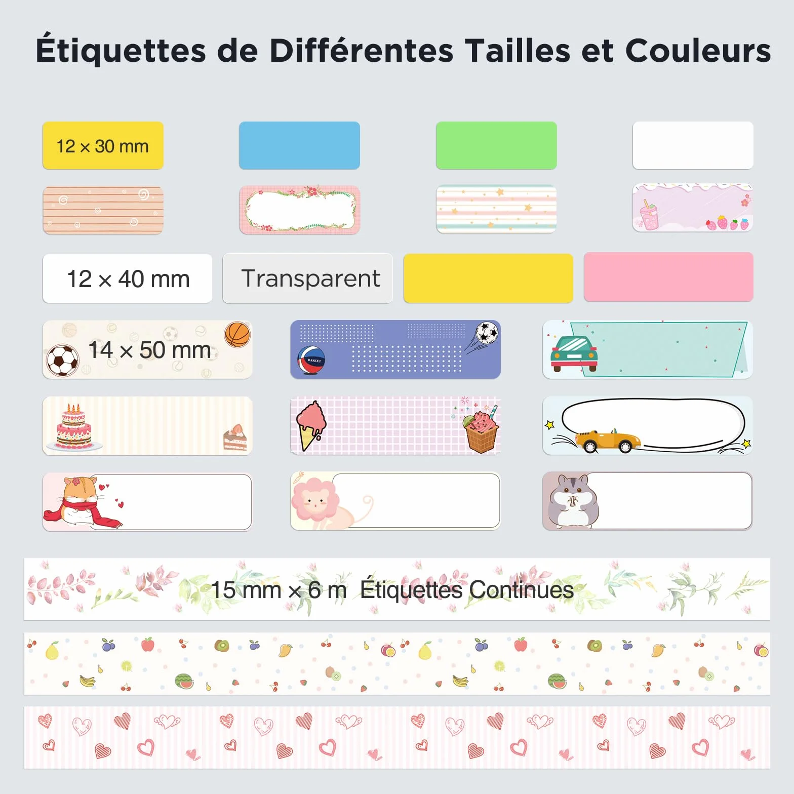 SUPVAN KATASYMBOL E10/E11/E16 2 Rouleaux Étiquettes Thermiques Autocollantes 15 mm x 6 m Noir sur Blanc